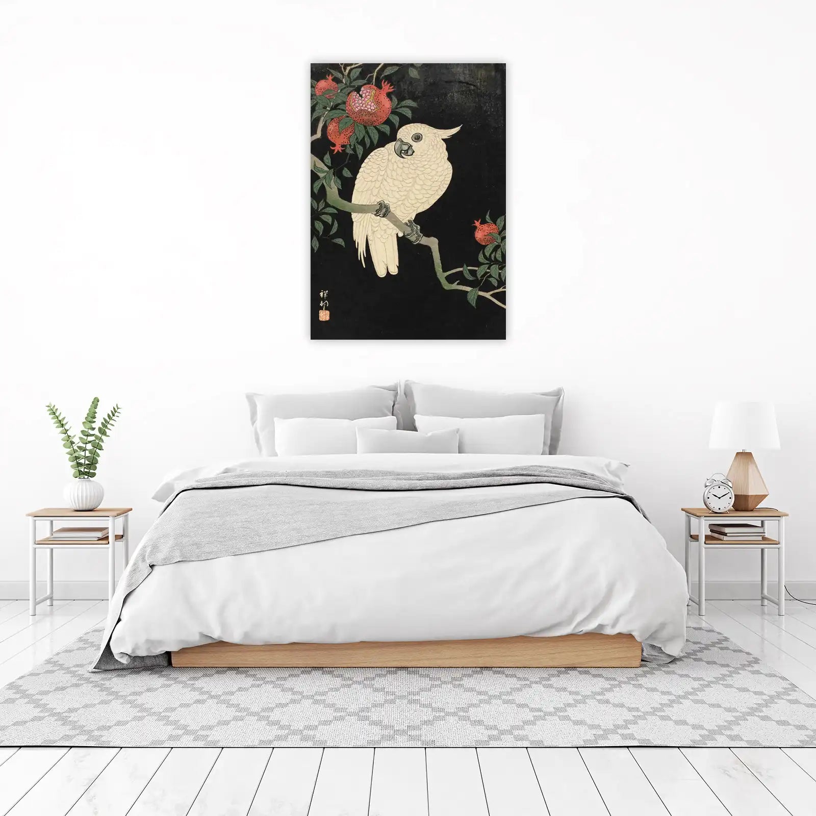 Elegant Cockatoo & Pomegranate Japanese Art Wall Art