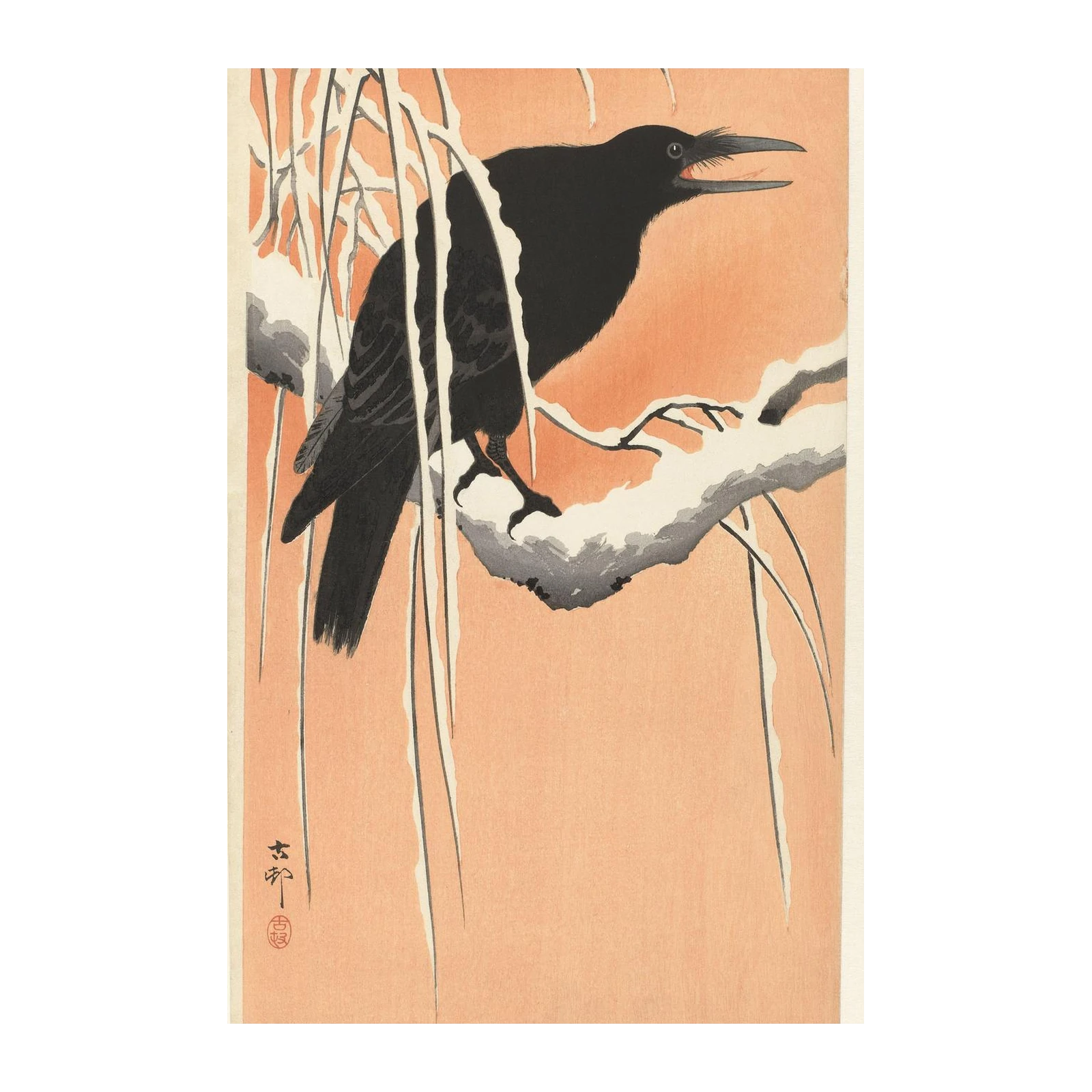 Japanese Crow Winter Scene Wall Art