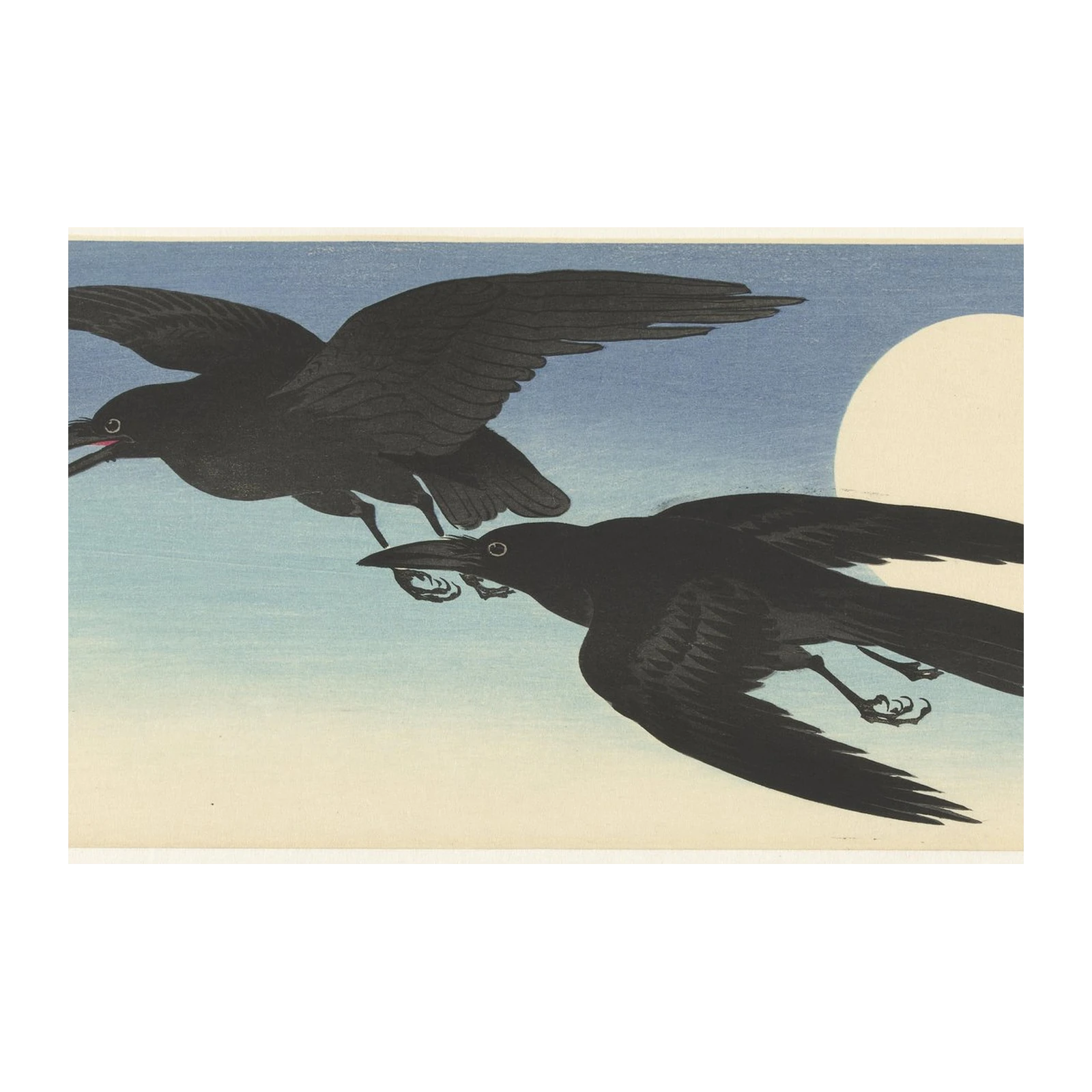 Two Crows Moonlit Flight Japanese Wall Art