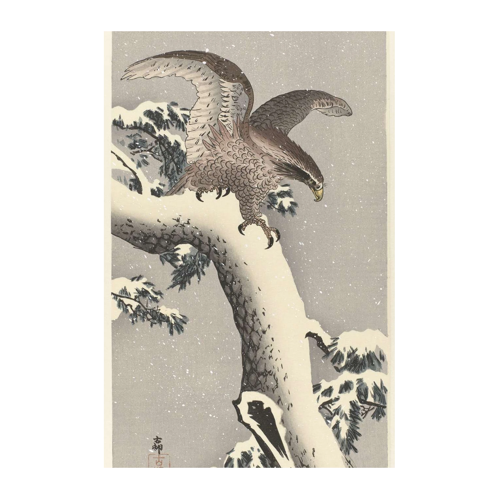 Majestic Snow Eagle Japanese Art Wall Art