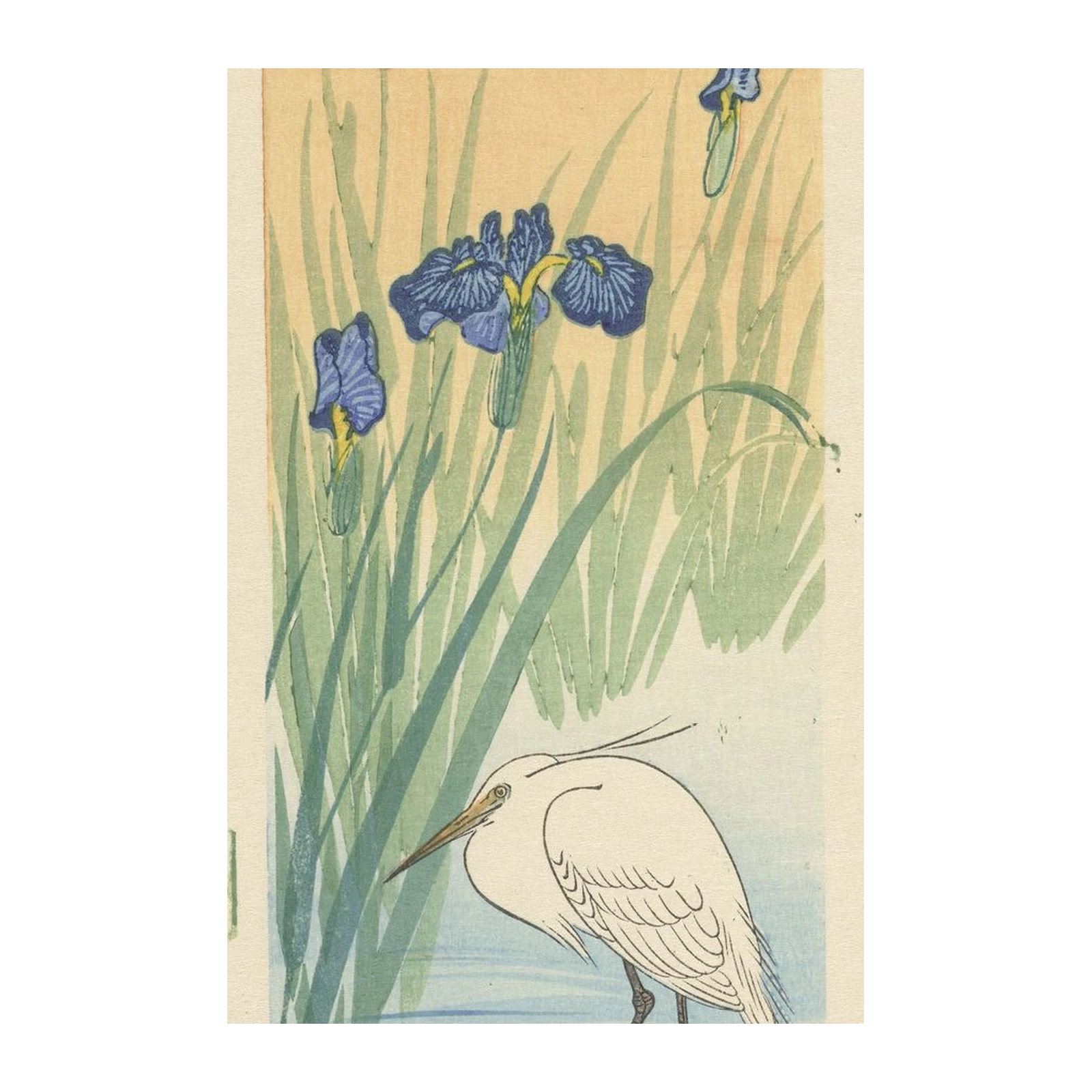 Serene Heron & Iris Japanese Art Wall Art