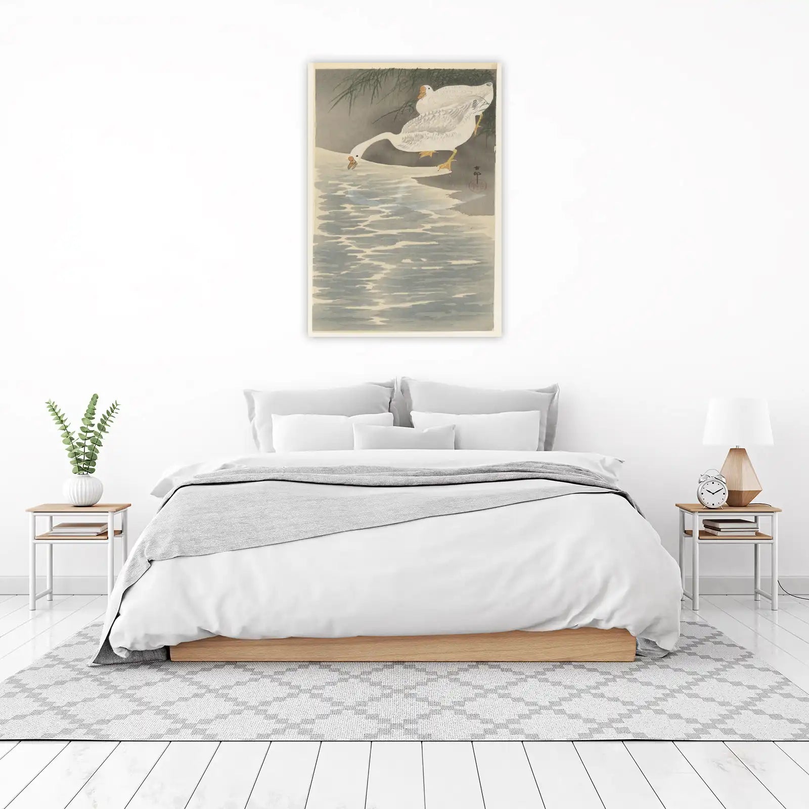 Serene Geese by Water Japanese Art Wall Art