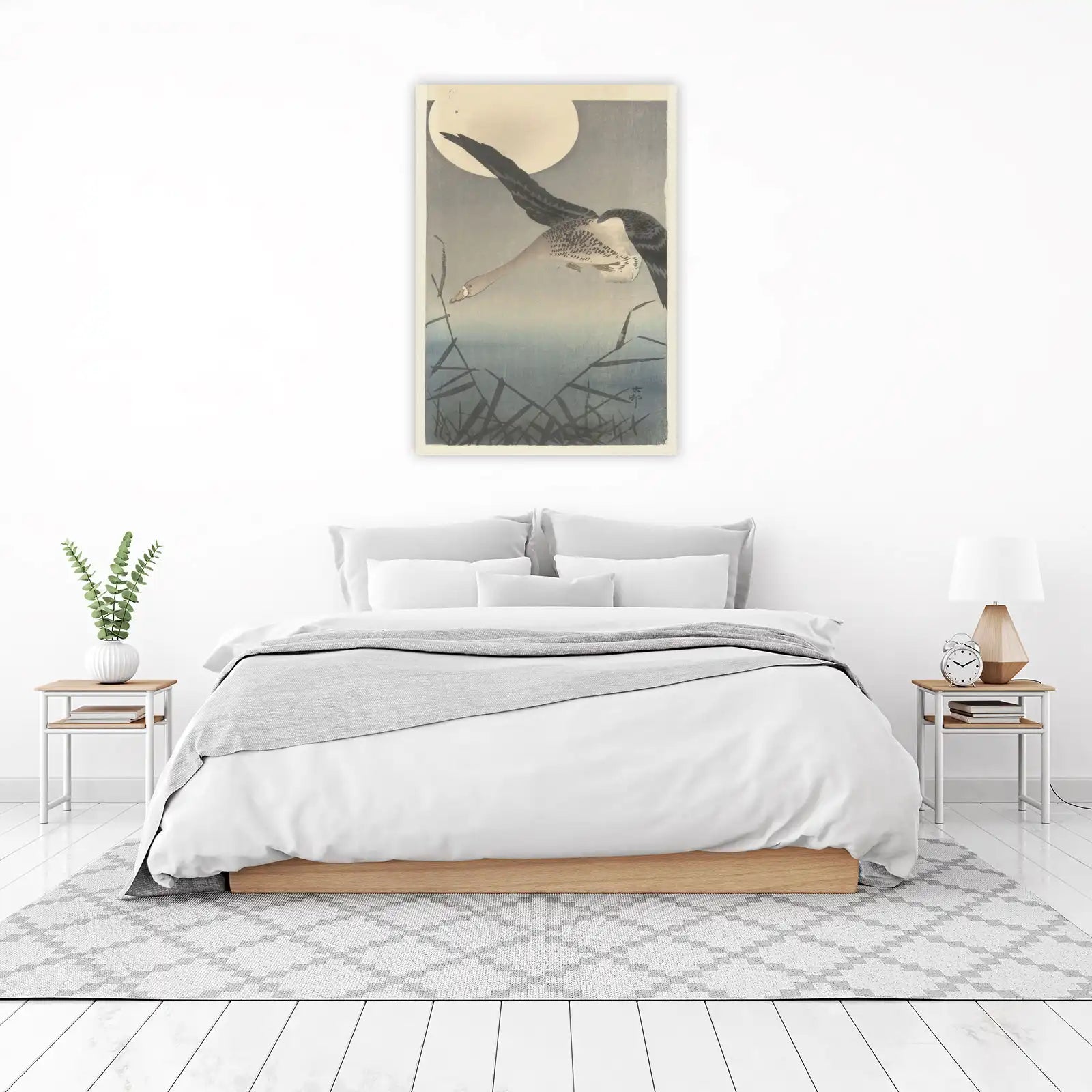 Serene Goose Flying Under Moon Wall Art