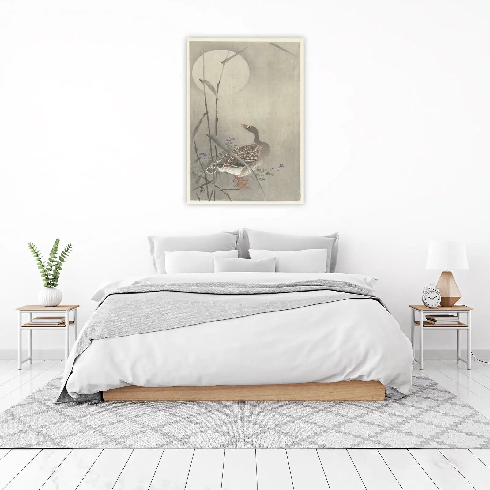 Serene Goose Under Moon Japanese Art Wall Art