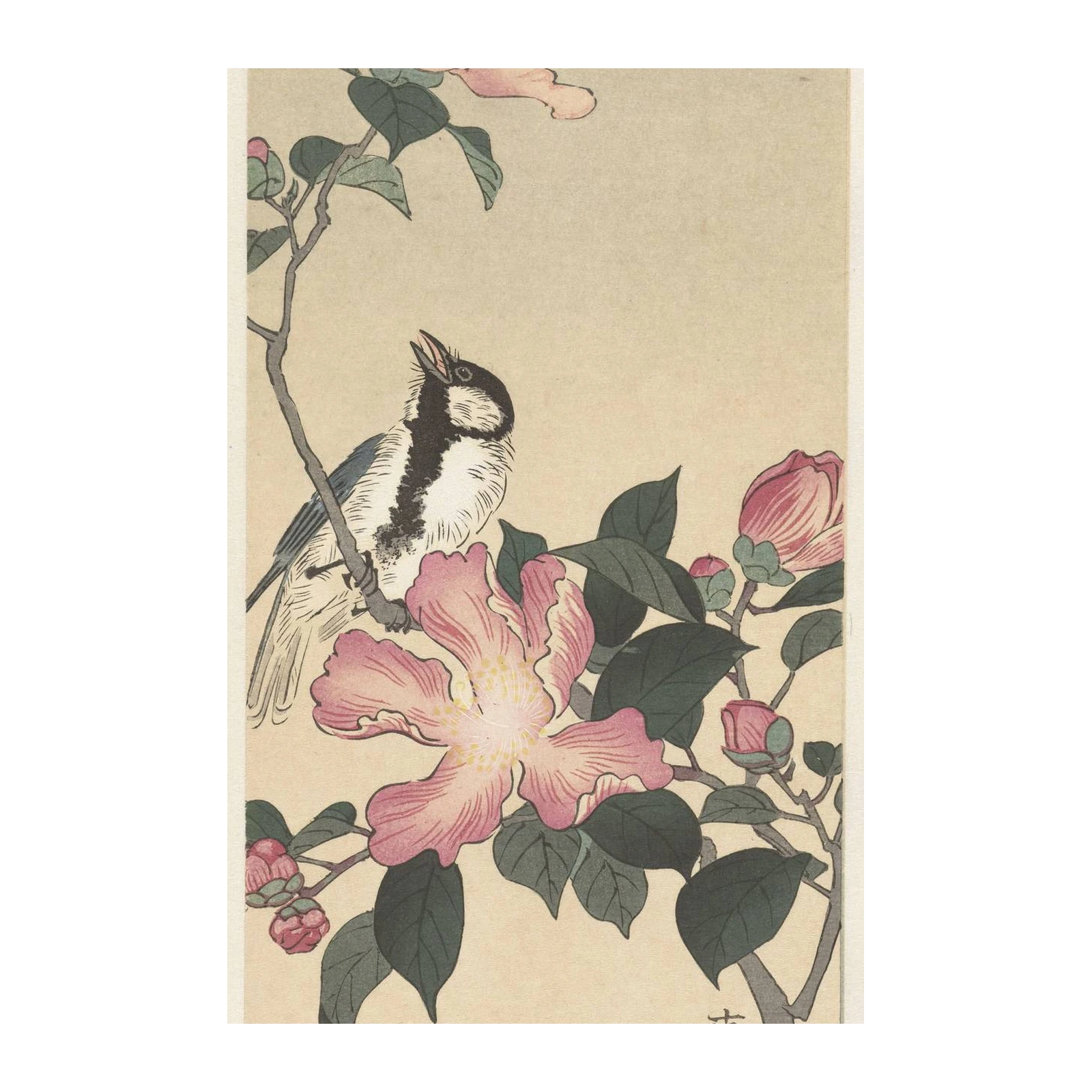 Serene Bird & Camellia Blossom Wall Art