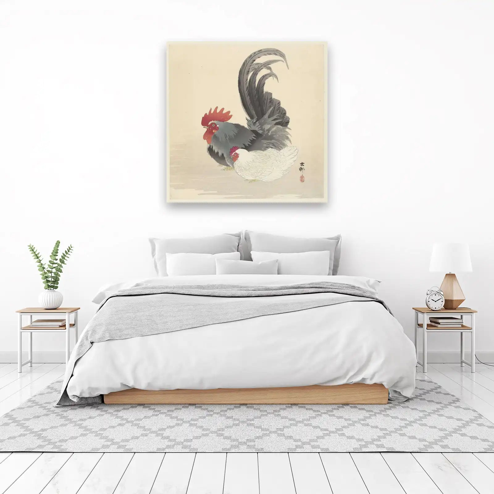 Elegant Rooster & Hen Folk Art Wall Art