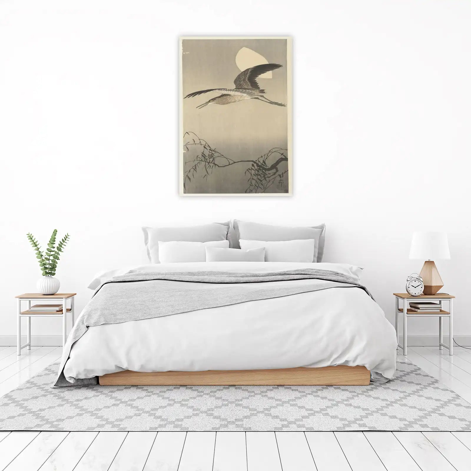 Serene Heron Flight Japanese Art Wall Art