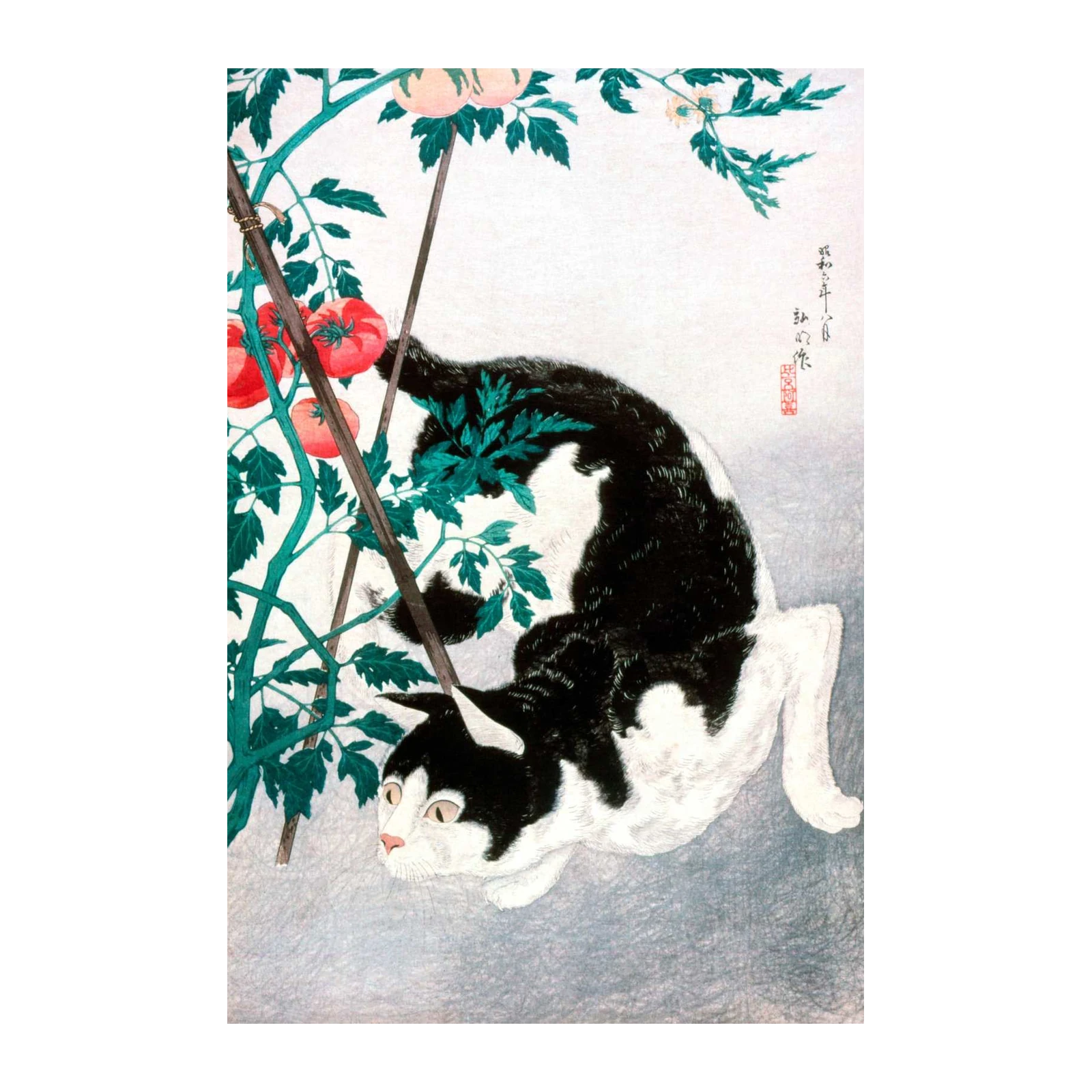 Playful Tuxedo Cat in Garden Wall Art