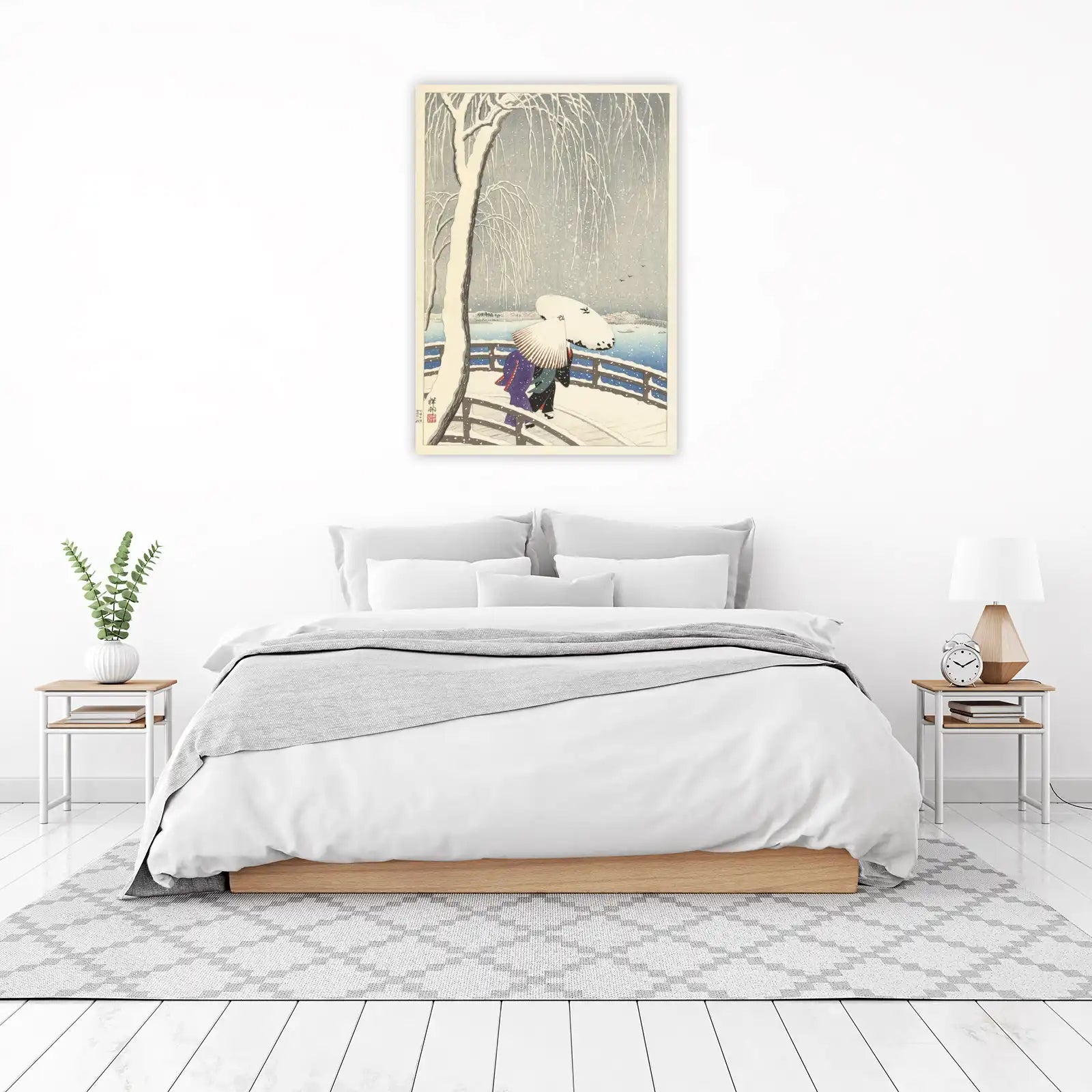 Serene Winter Snow Scene Japanese Art Wall Art