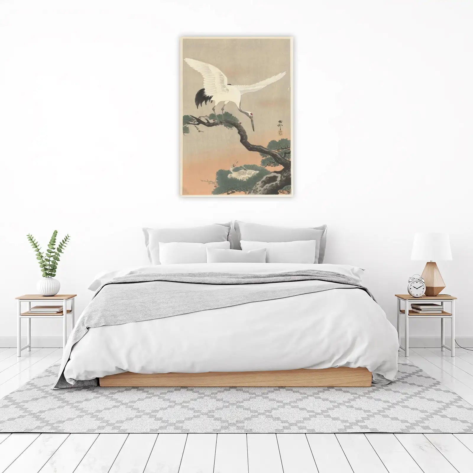 Elegant Cranes on Pine Tree Wall Art | Japanese Art