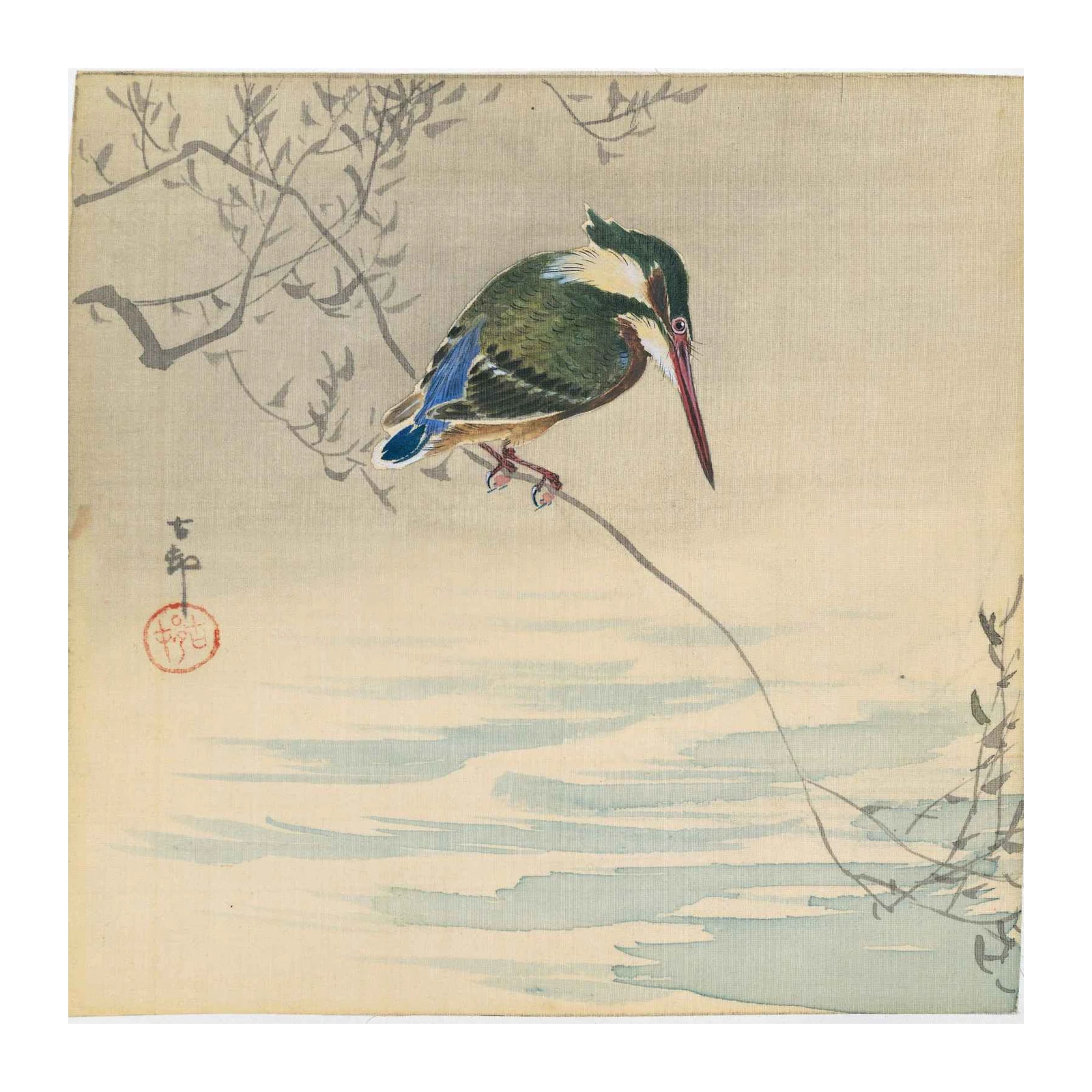 Kingfisher Serenity: Japanese Bird Art Wall Art