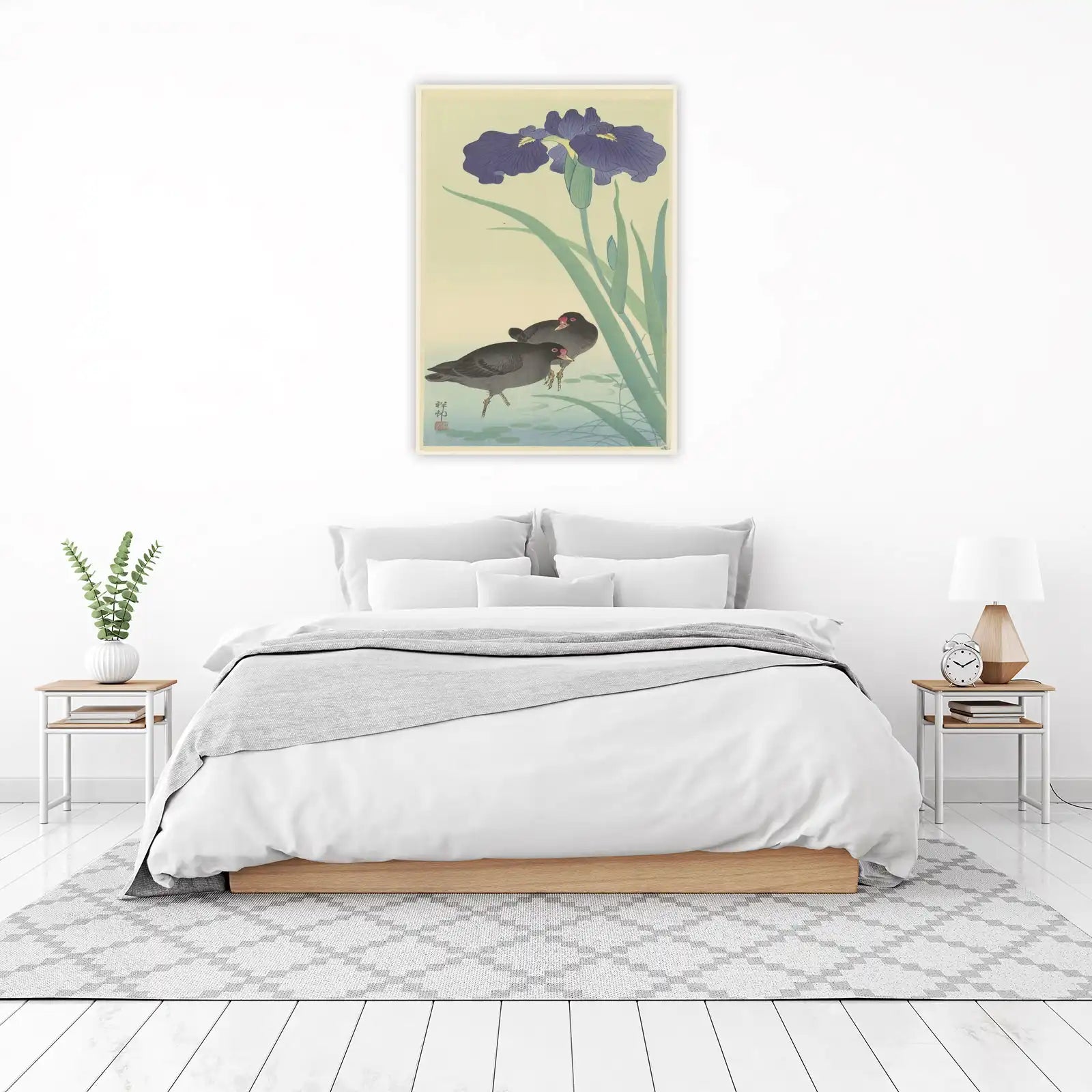 Japanese Iris & Moorhens Wall Art - Nature Art