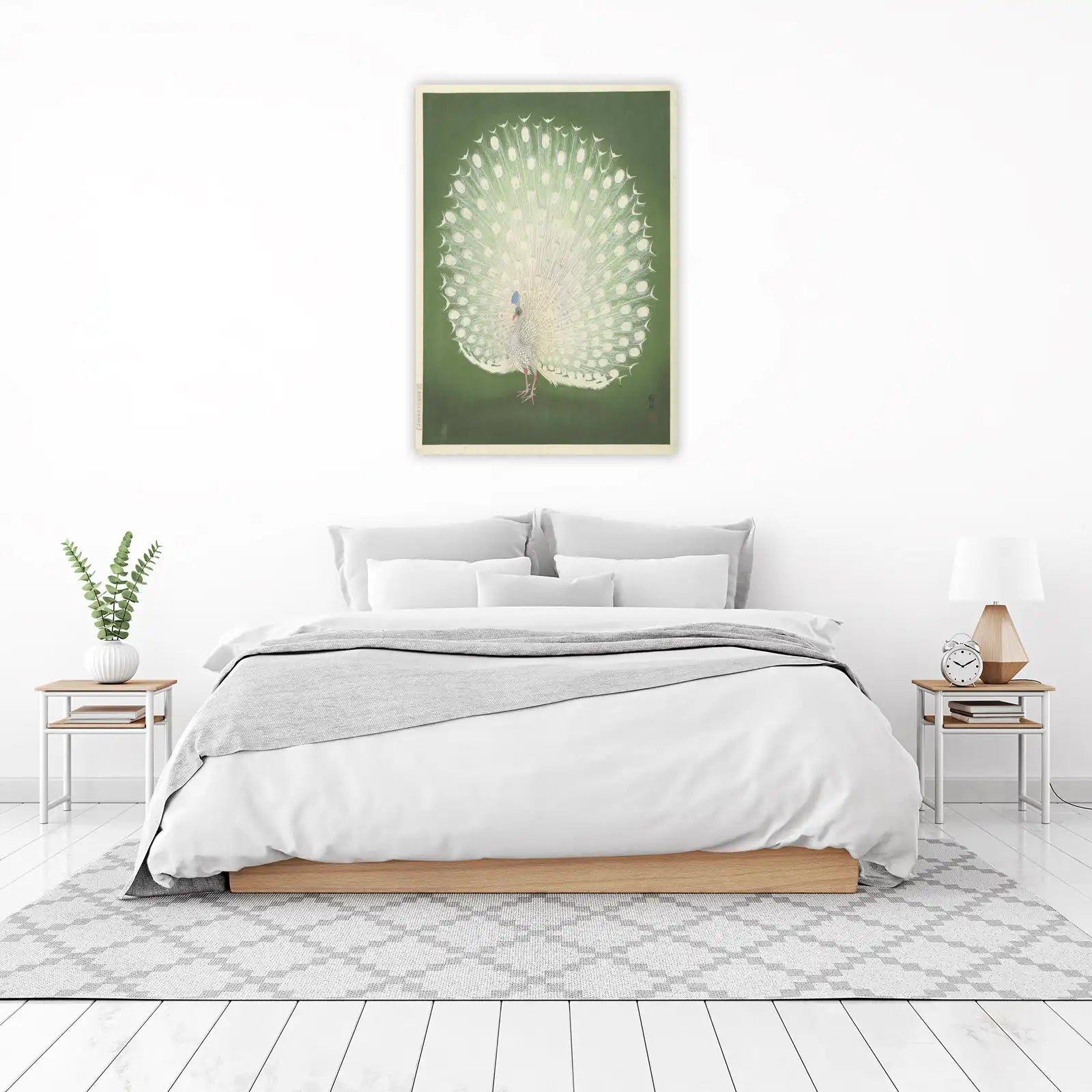 Elegant White Peacock Display Wall Art