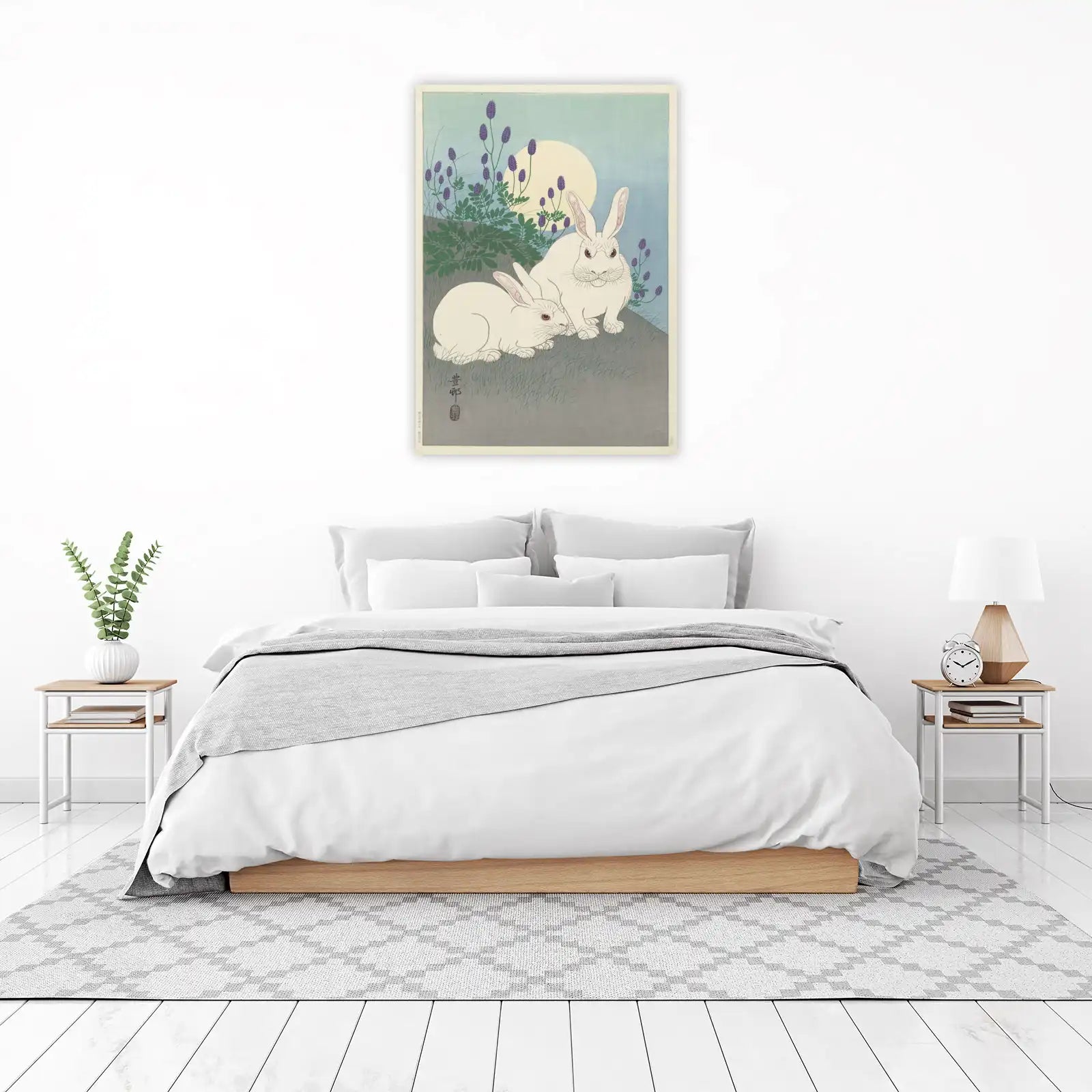Serene Moonlit Rabbits Japanese Art Wall Art