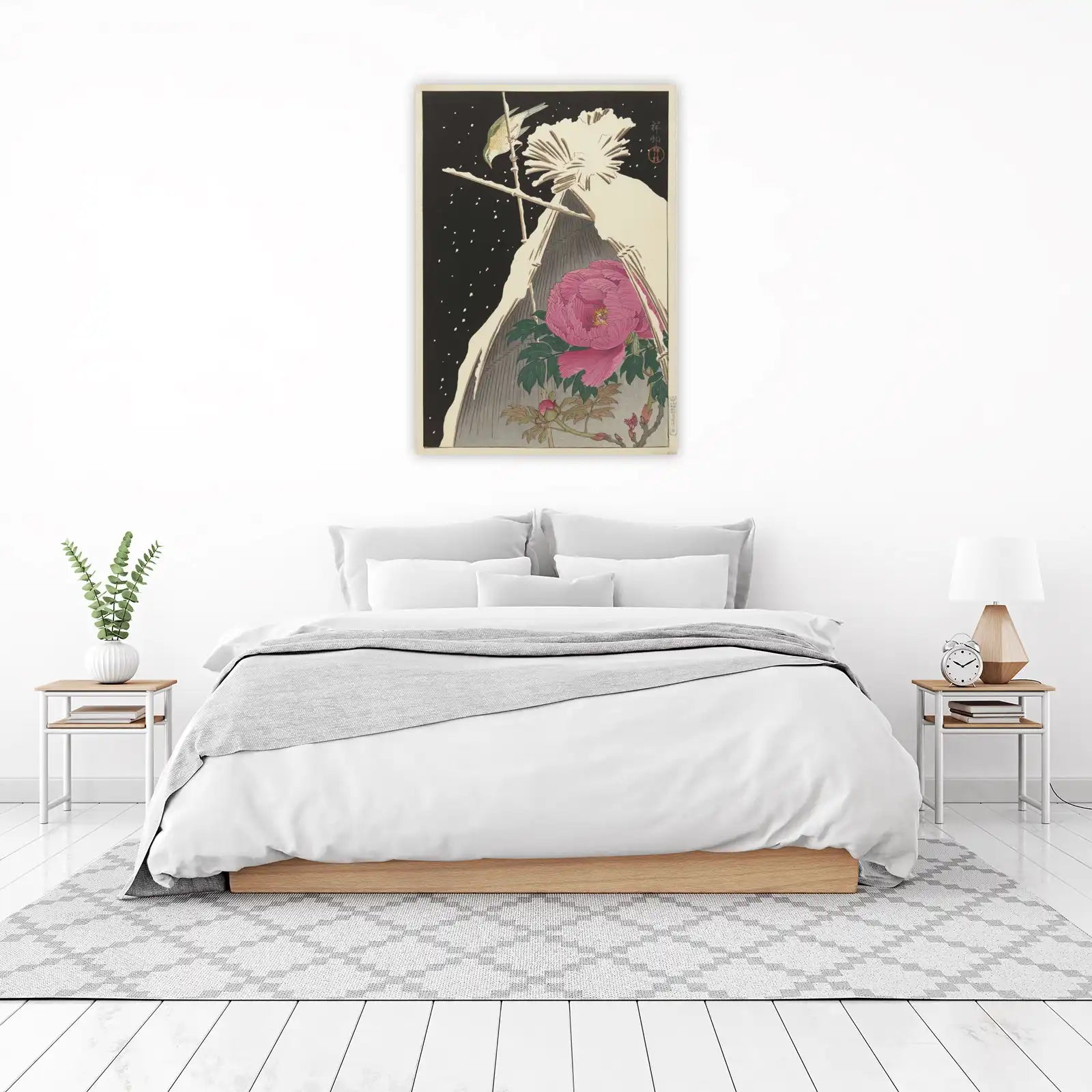 Vibrant Peony & Bird Snow Wall Art