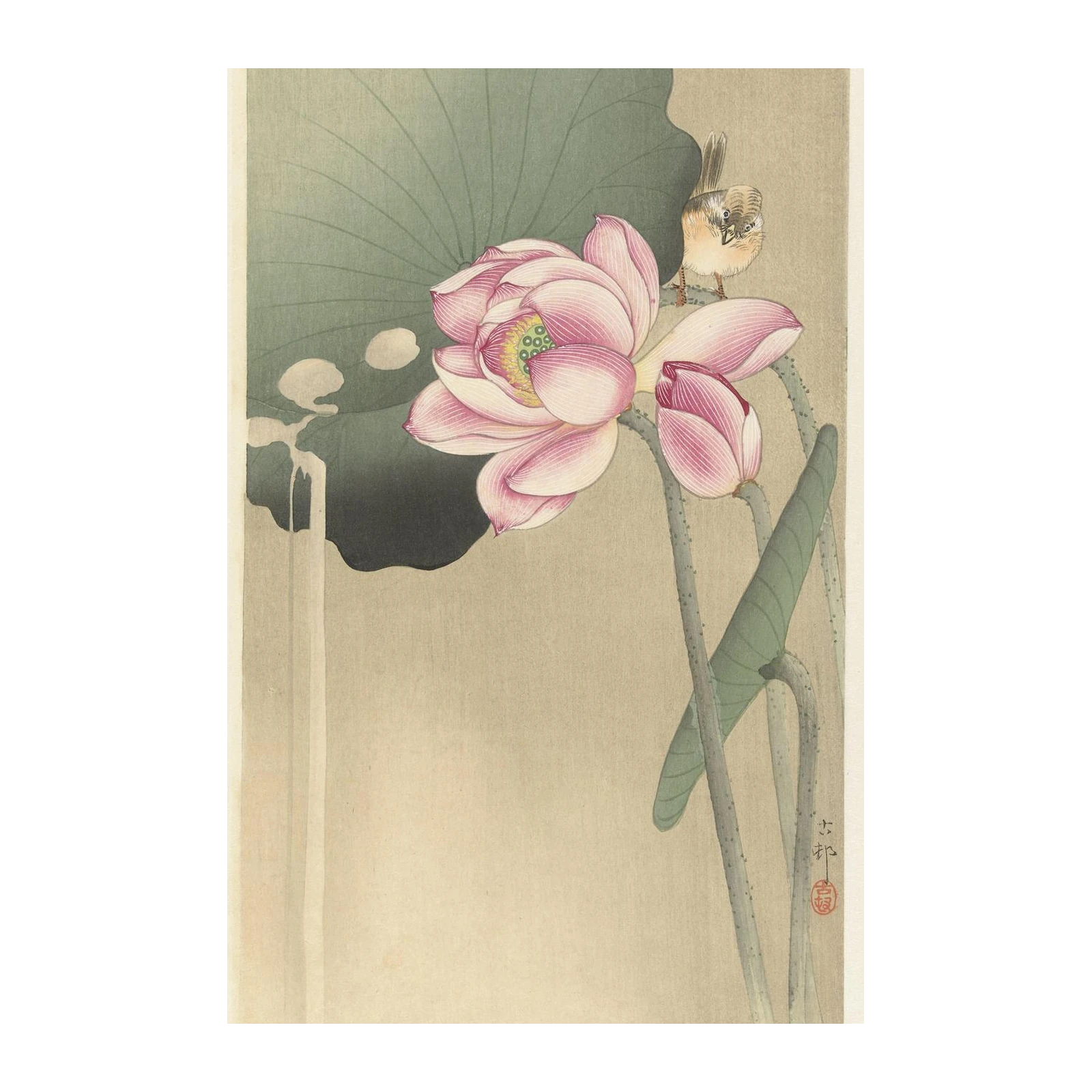 Zen Pink Lotus & Bird Wall Art