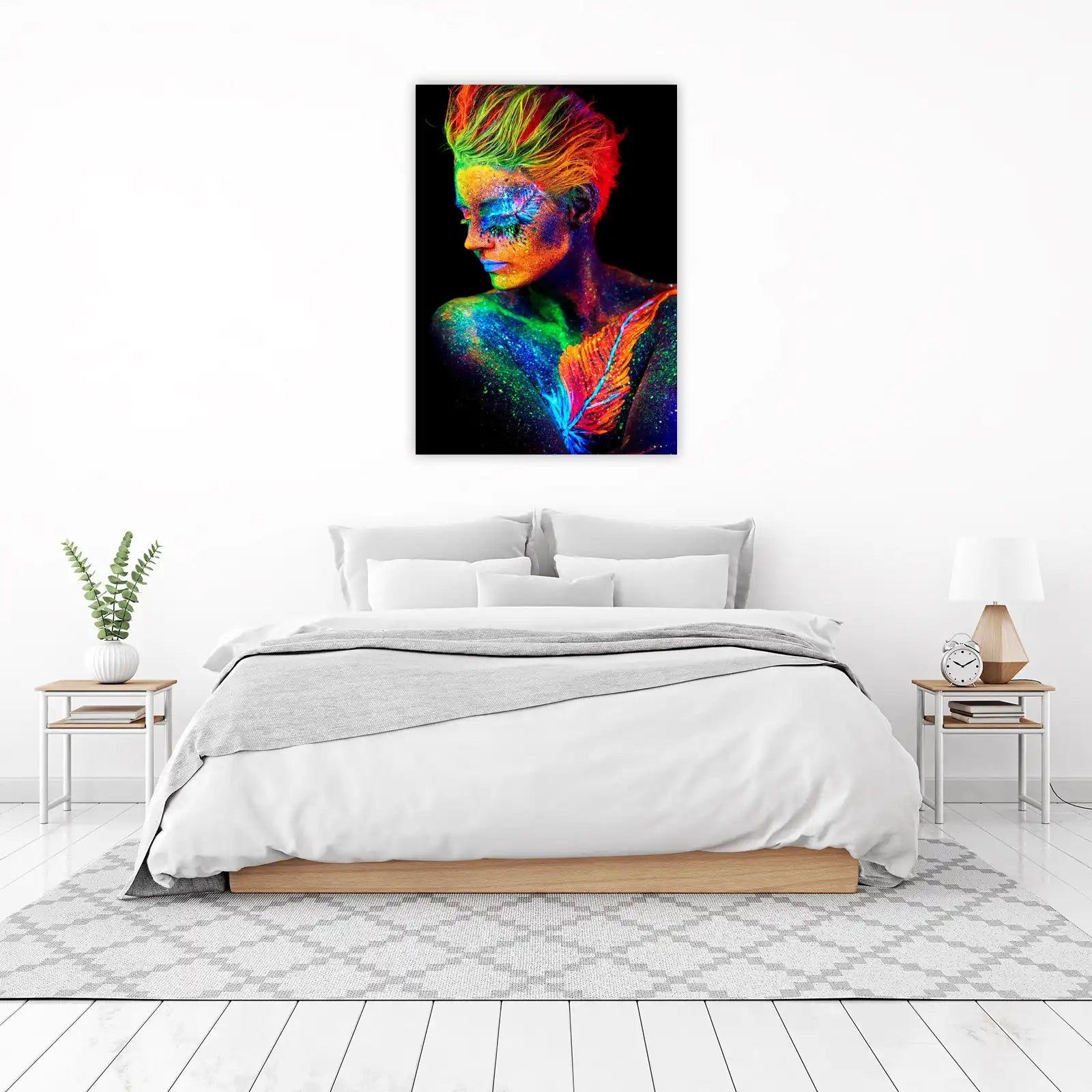 Vibrant Neon Face Art Feather Wall Art