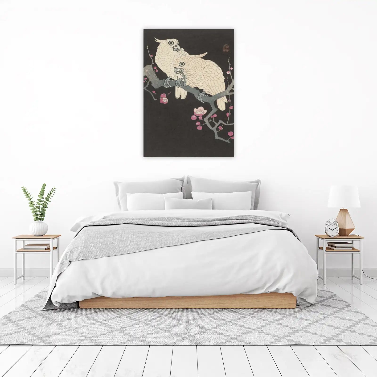Elegant Cockatoos Plum Blossom Wall Art