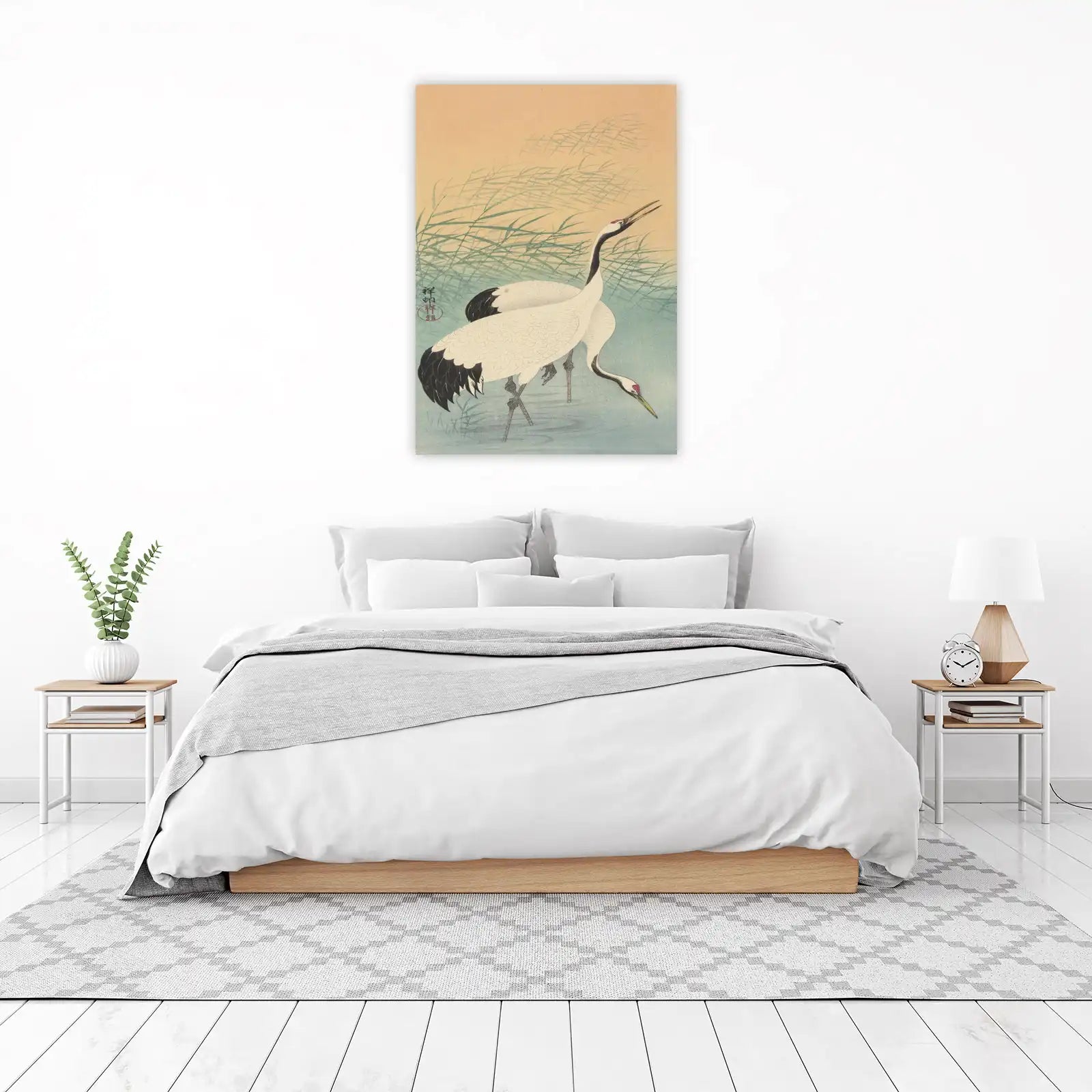 Serene Cranes in Reeds Japanese Art Wall Art