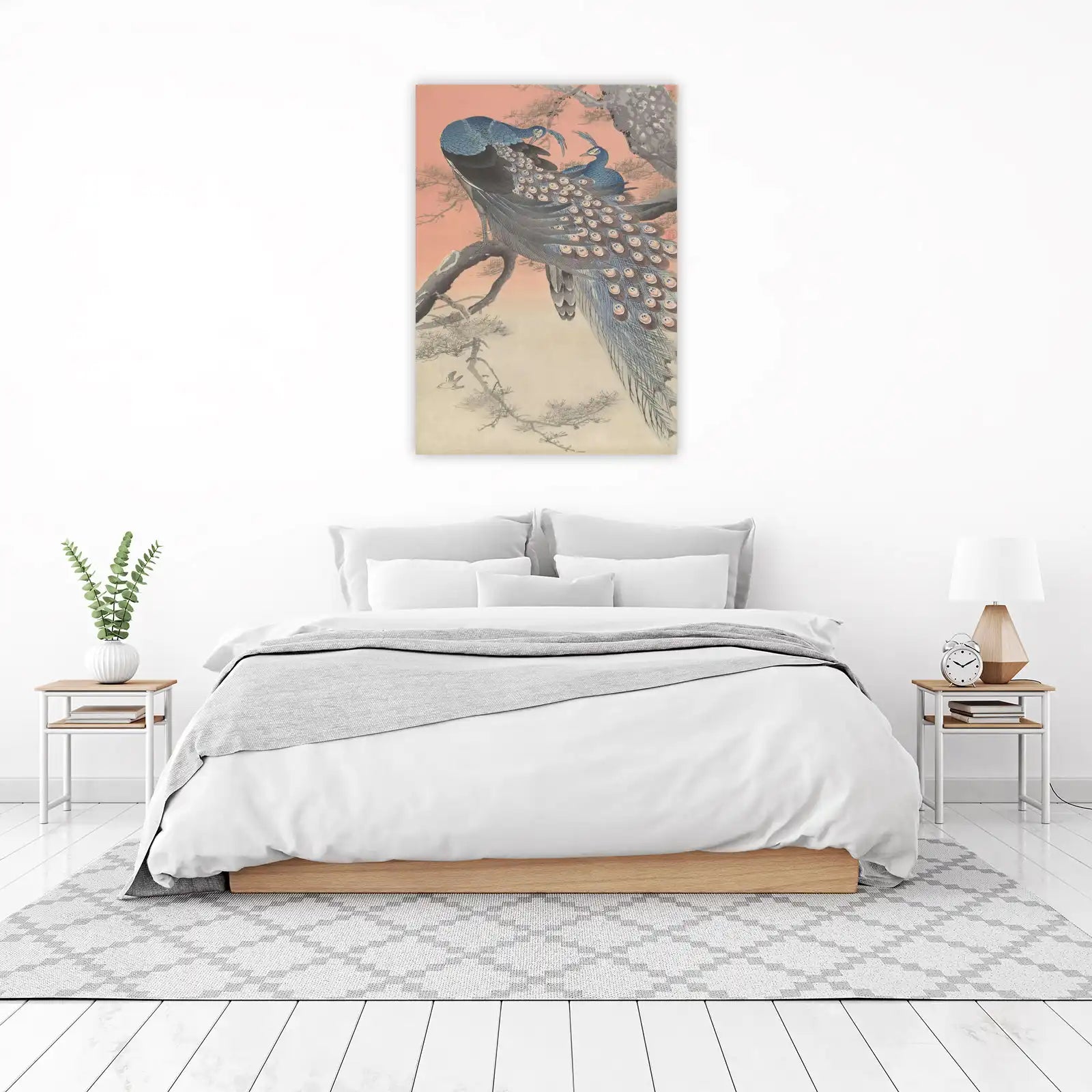 Elegant Peacocks on Pine Tree Wall Art