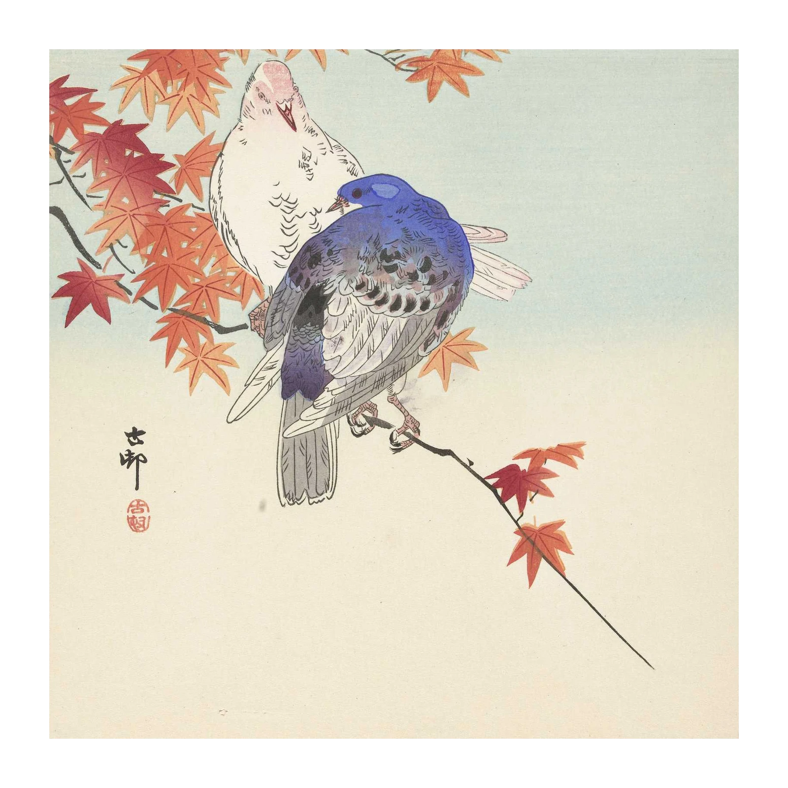 Japanese Birds & Maple Leaves Wall Art