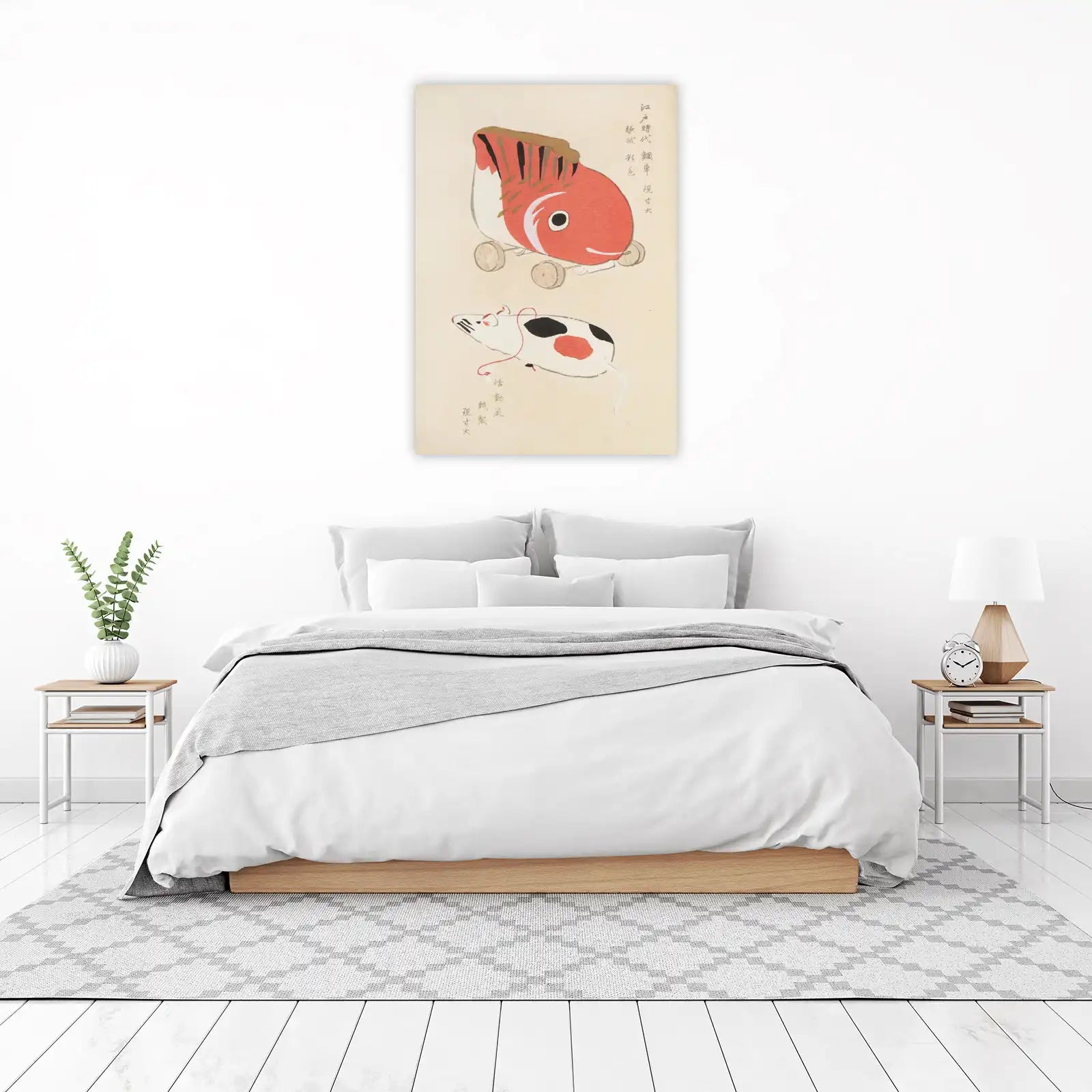 Playful Koi Fish & Mouse Japanese Woodblock Print Wall Art
