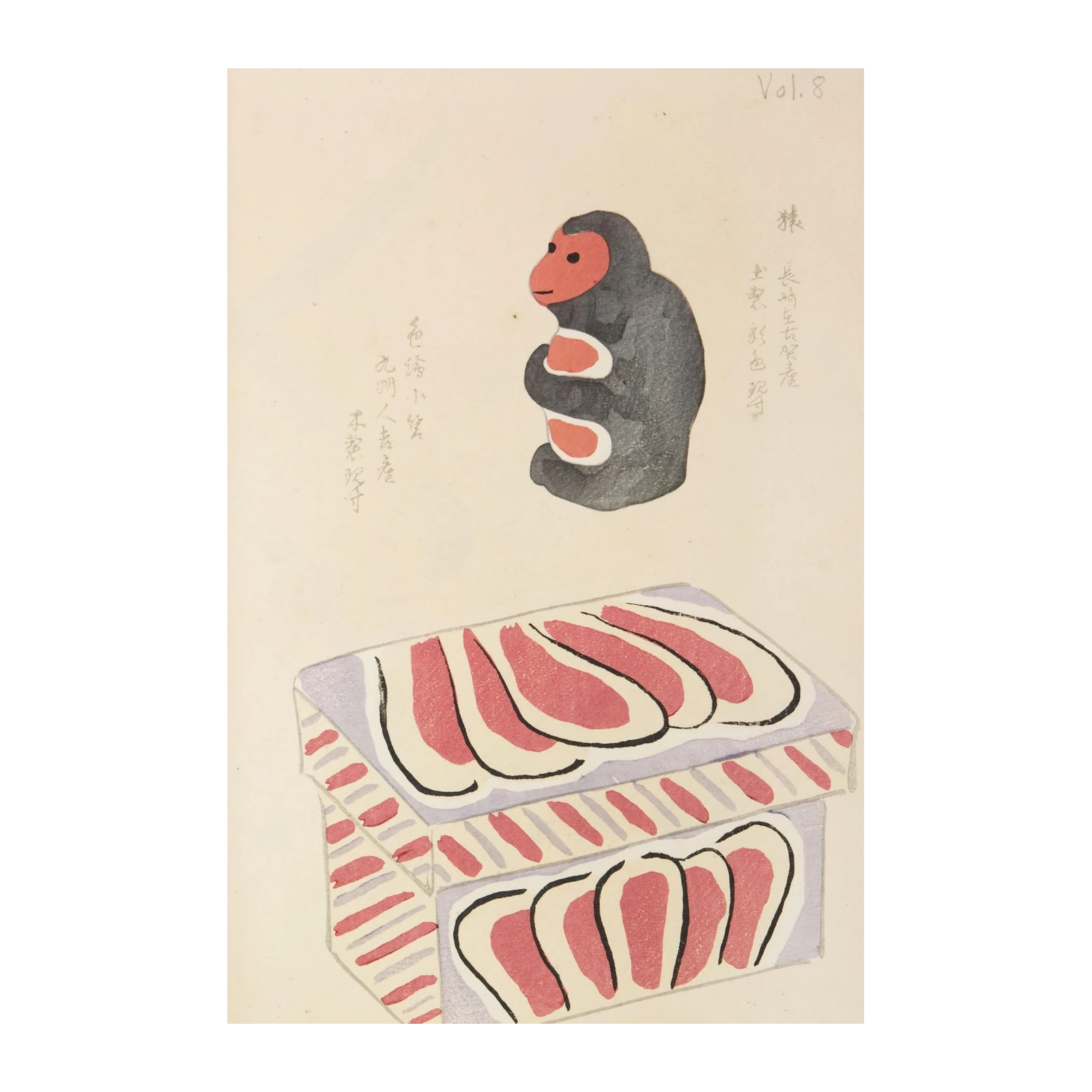 Charming Monkey & Food Japanese Woodblock Wall Art