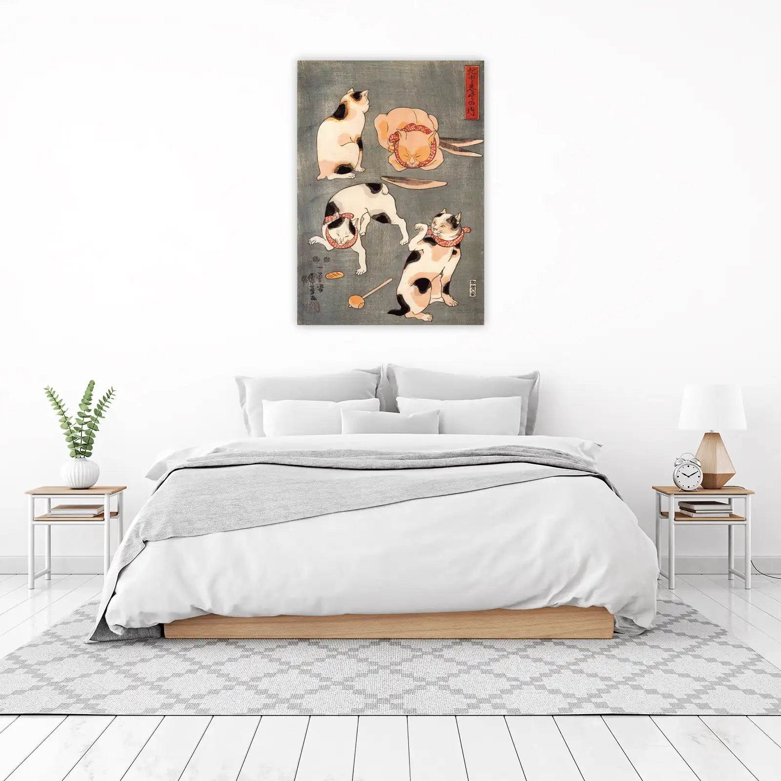 Vintage Japanese Cats Playful Scene Wall Art