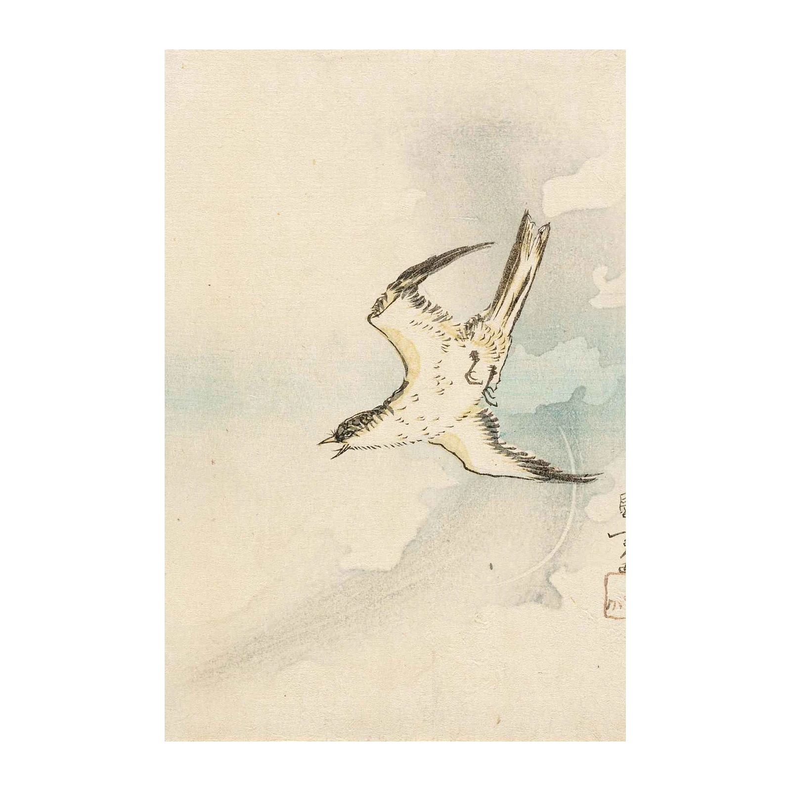 Elegant Bird in Flight Japanese Art Wall Art