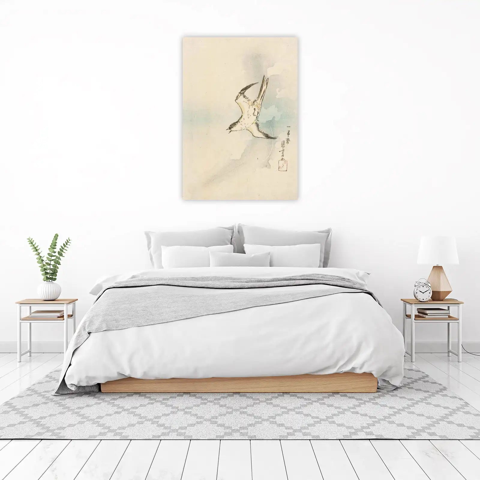 Elegant Bird in Flight Japanese Art Wall Art