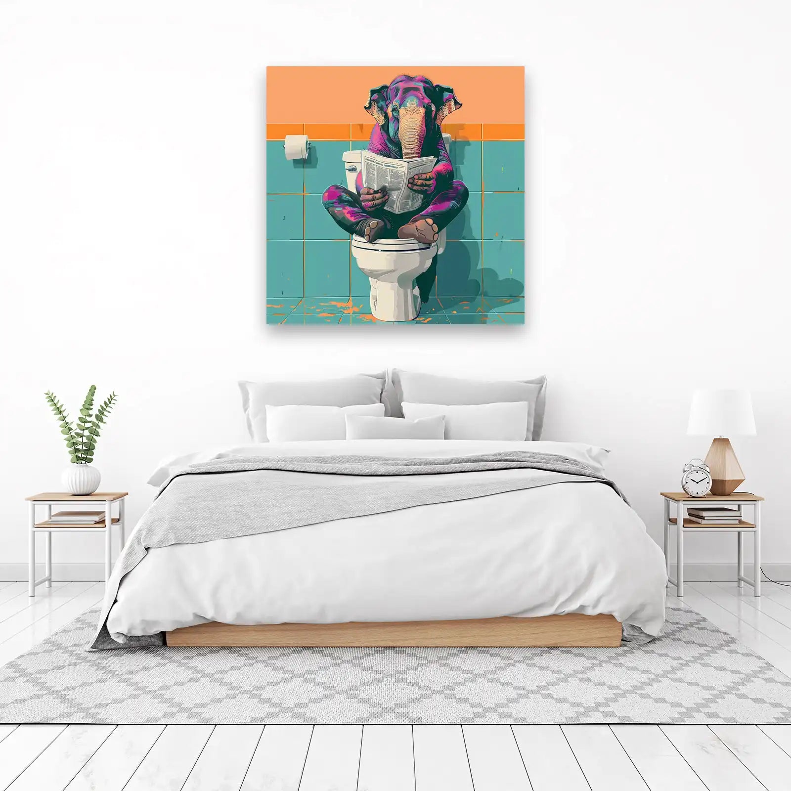 Whimsical Elephant Reading Toilet Wall Art