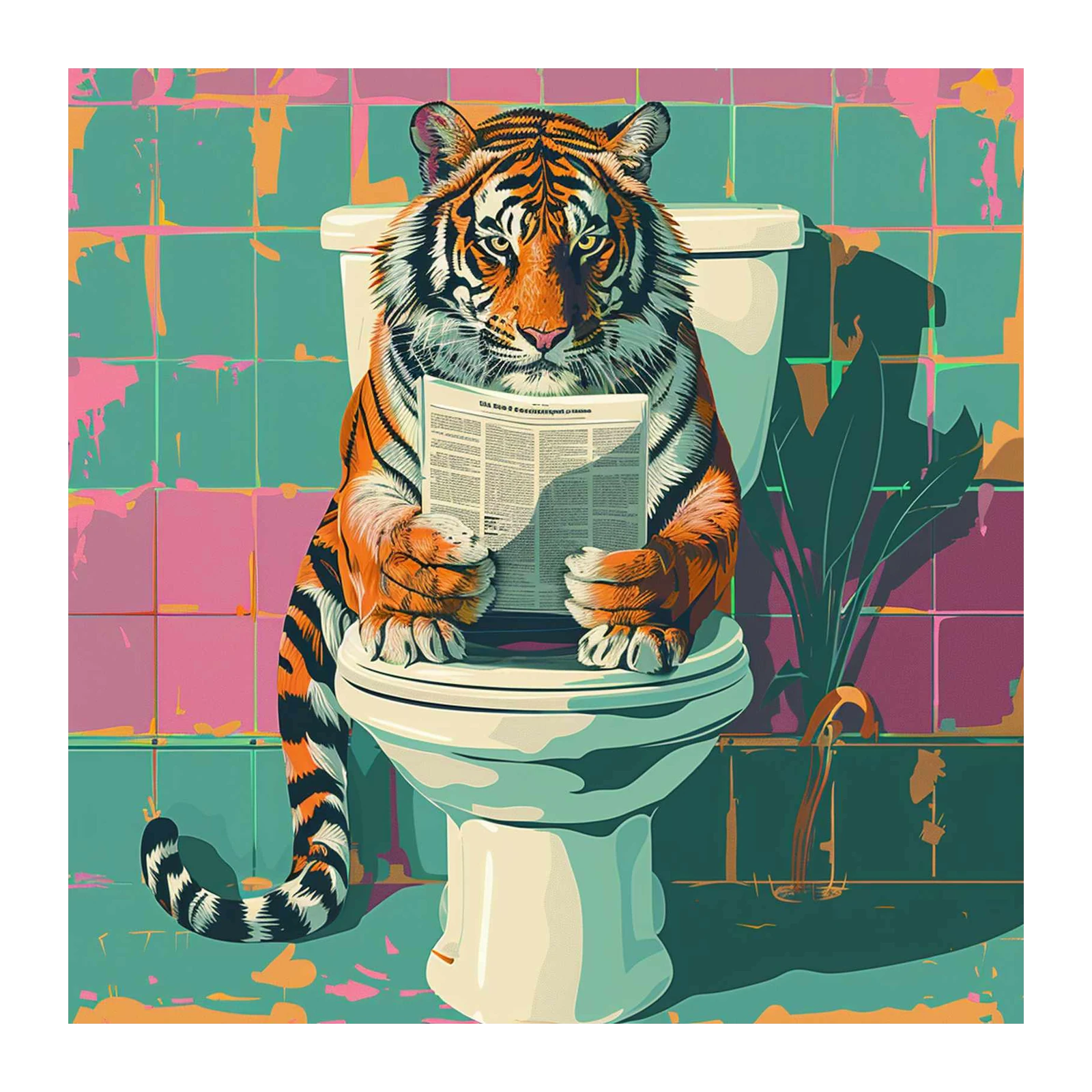 Playful Tiger Reading Newspaper Wall Art
