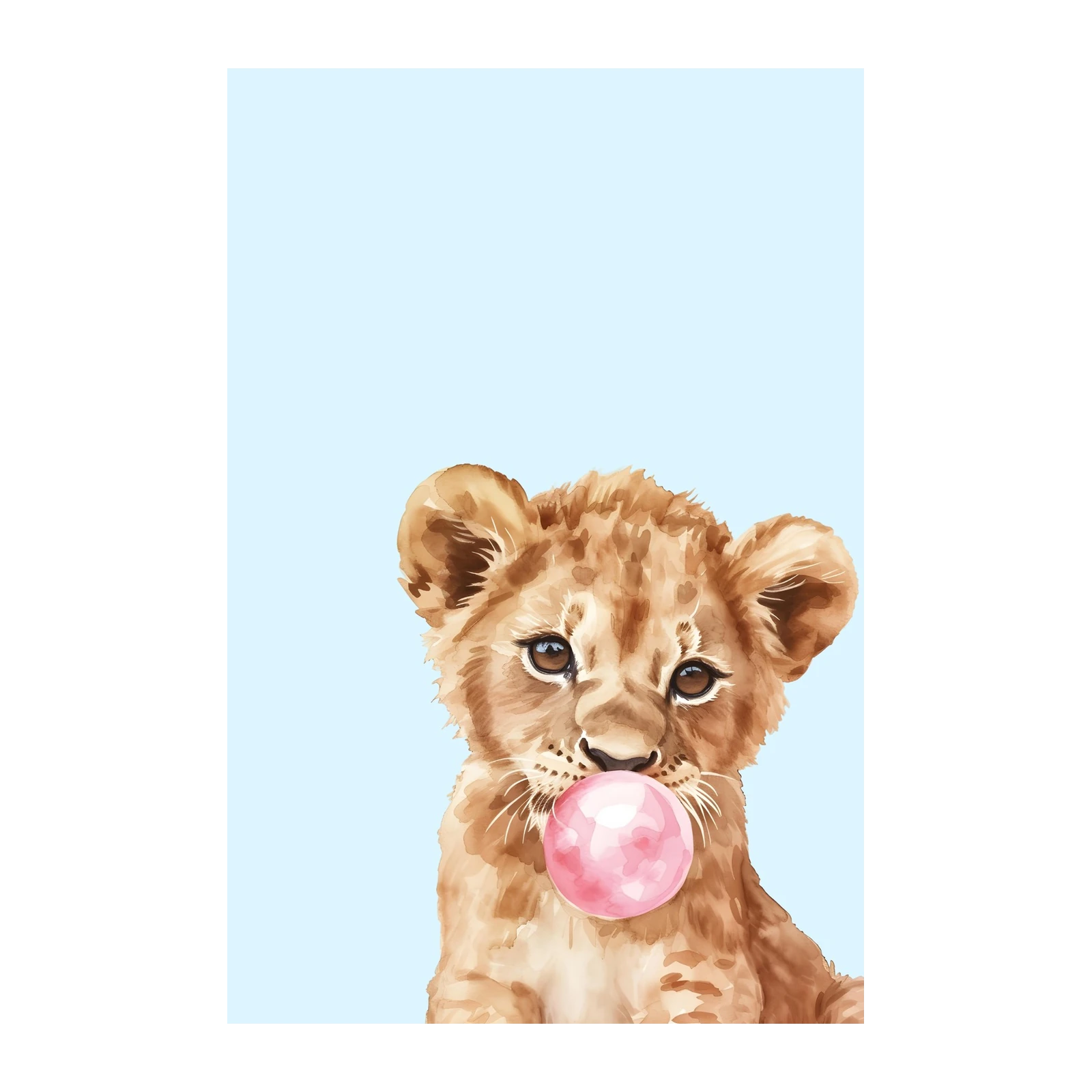 Adorable Lion Cub Bubblegum Watercolor Wall Art
