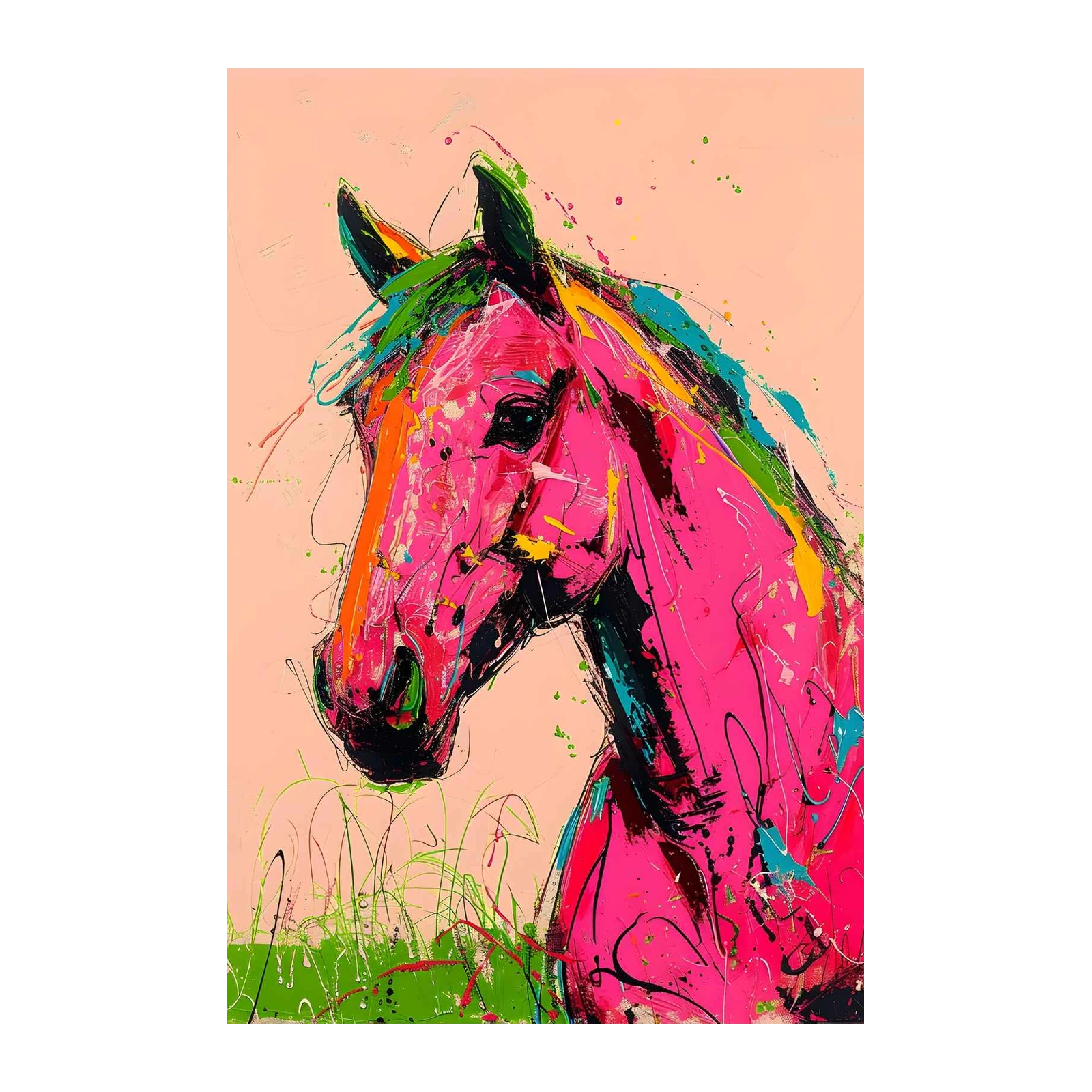 Vibrant Pink Horse Abstract Wall Art