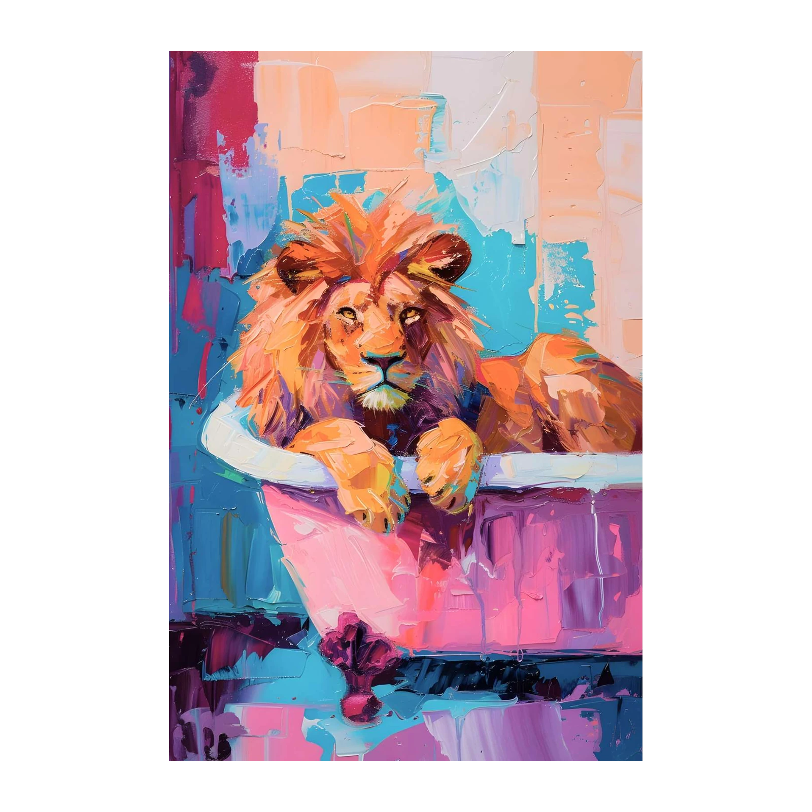 Majestic Lion in Bathtub Textured Wall Art