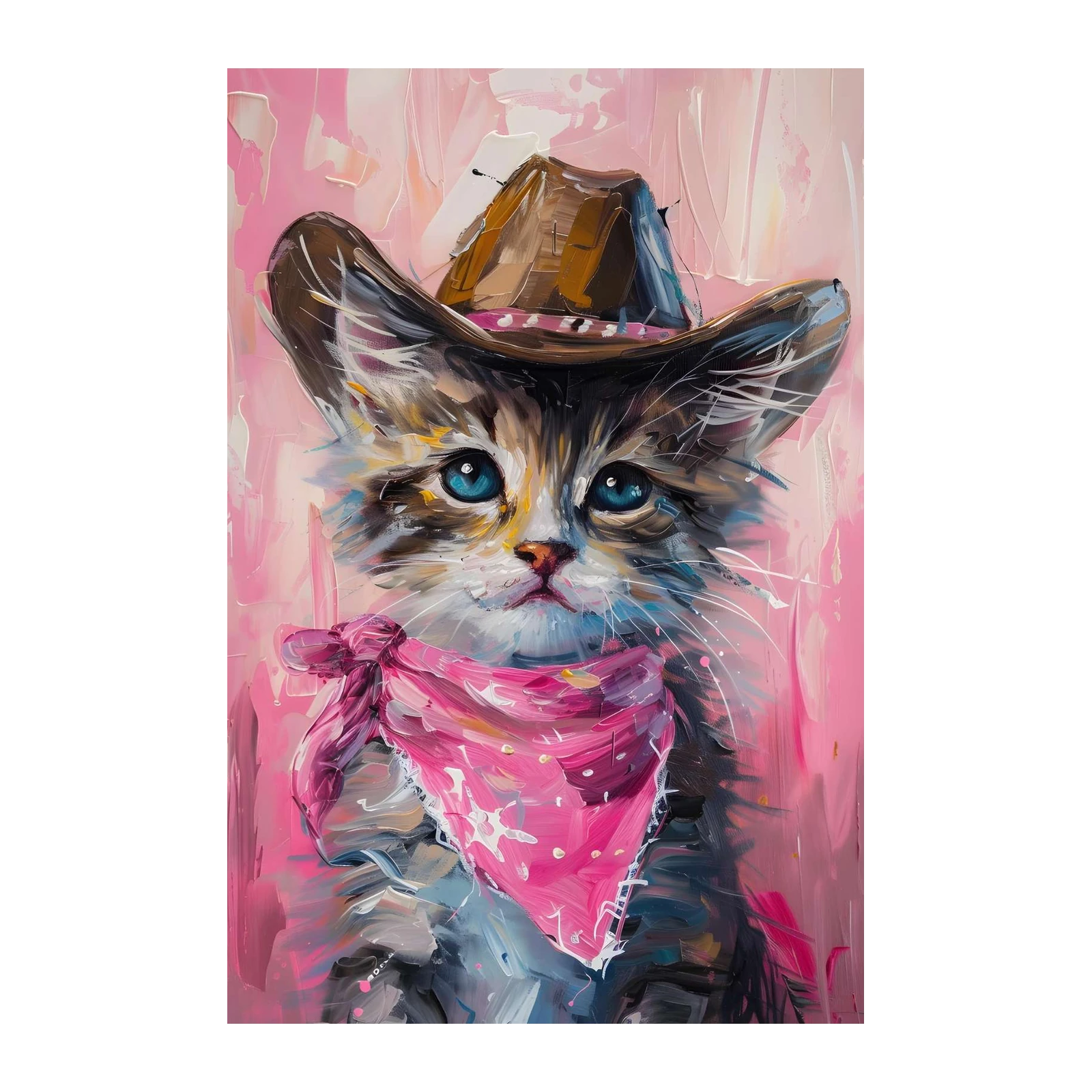 Adorable Cowboy Kitten Pink Bandana Wall Art