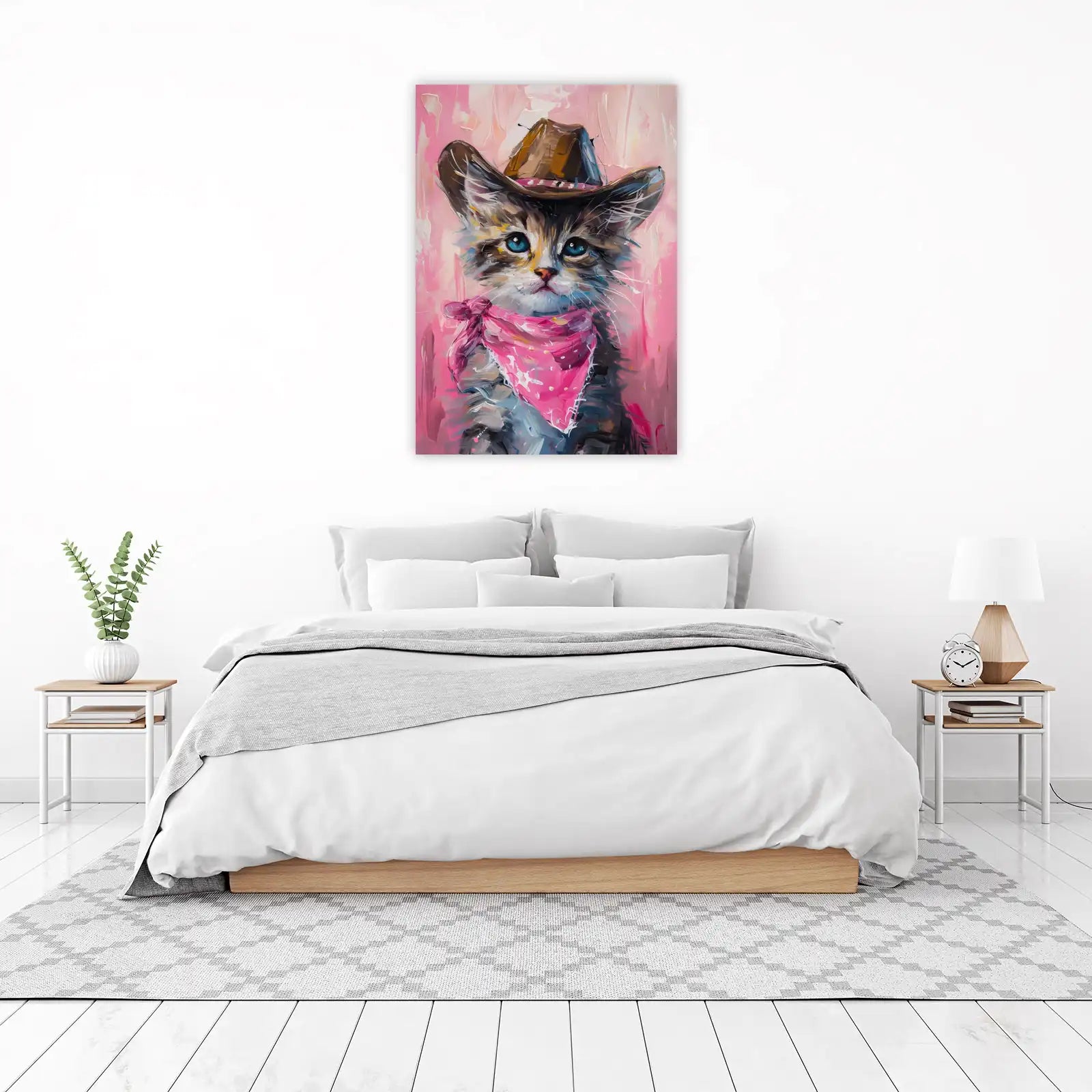 Adorable Cowboy Kitten Pink Bandana Wall Art