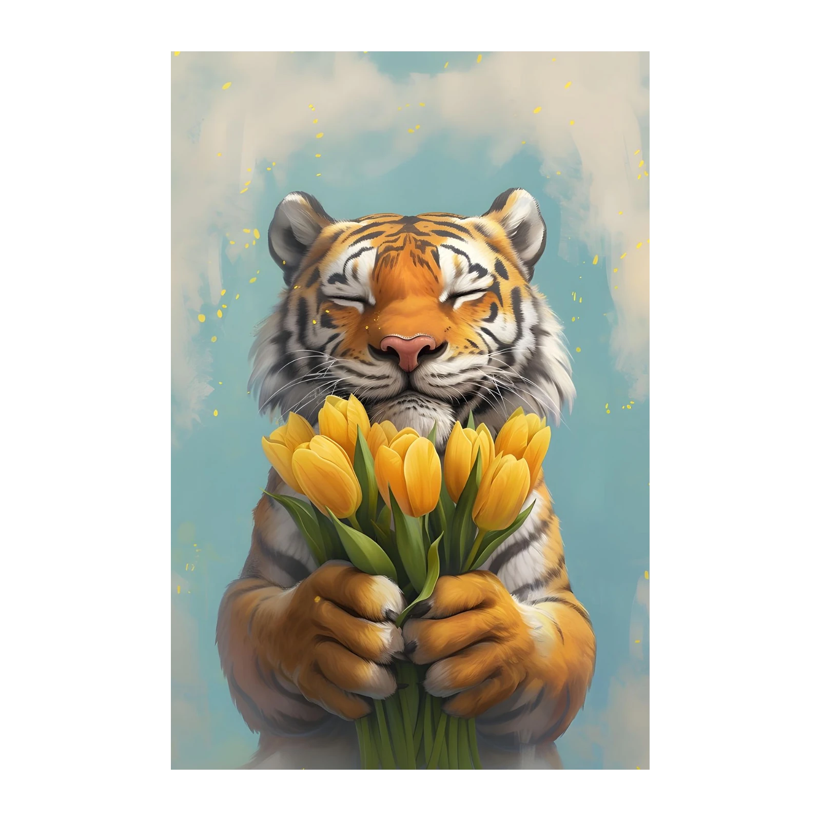 Gentle Tiger with Tulips Wall Art