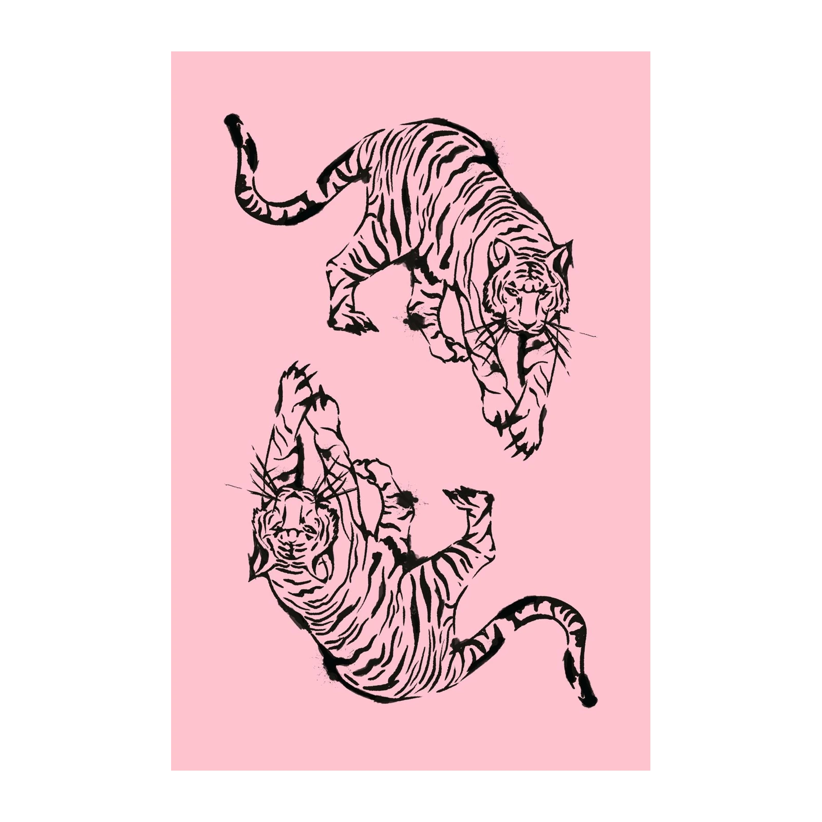 Dynamic Tiger Duo Ink Painting Wall Art