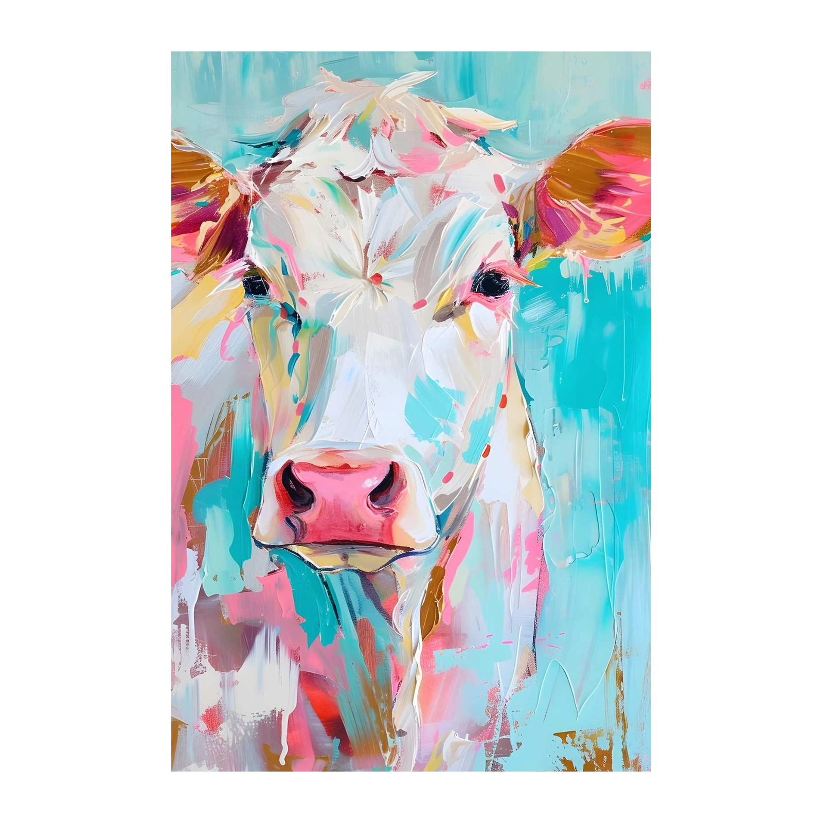 Vibrant Abstract Cow Wall Art - Farmhouse Decor