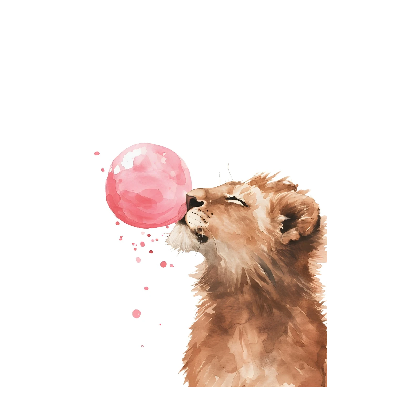Playful Lion Cub Bubblegum Watercolour Wall Art