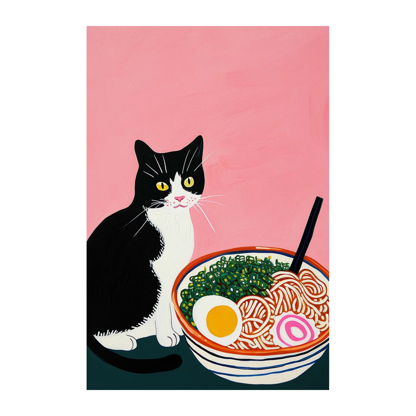 Cute Cat Ramen Art Wall Art