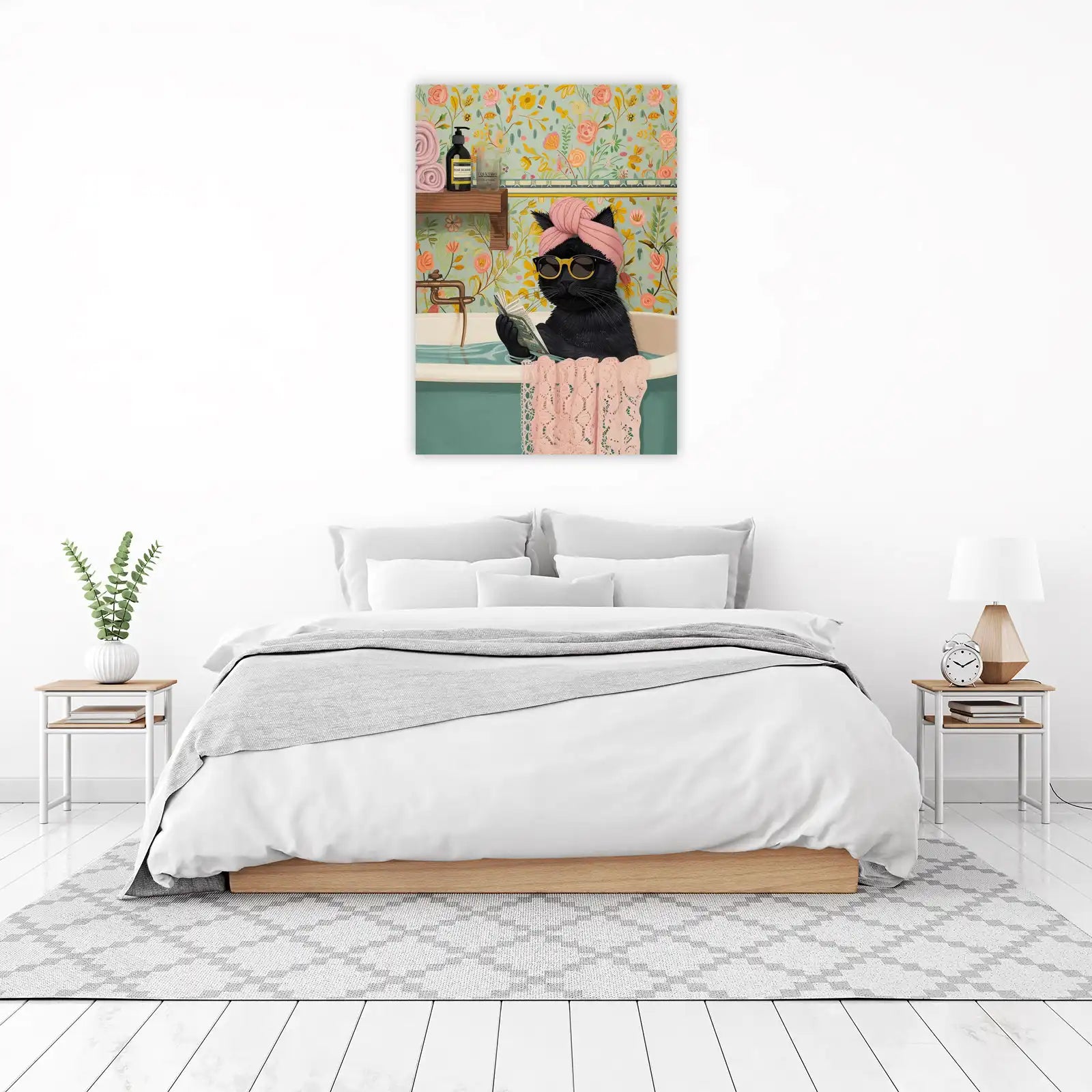 Humorous Black Cat Spa Day Wall Art