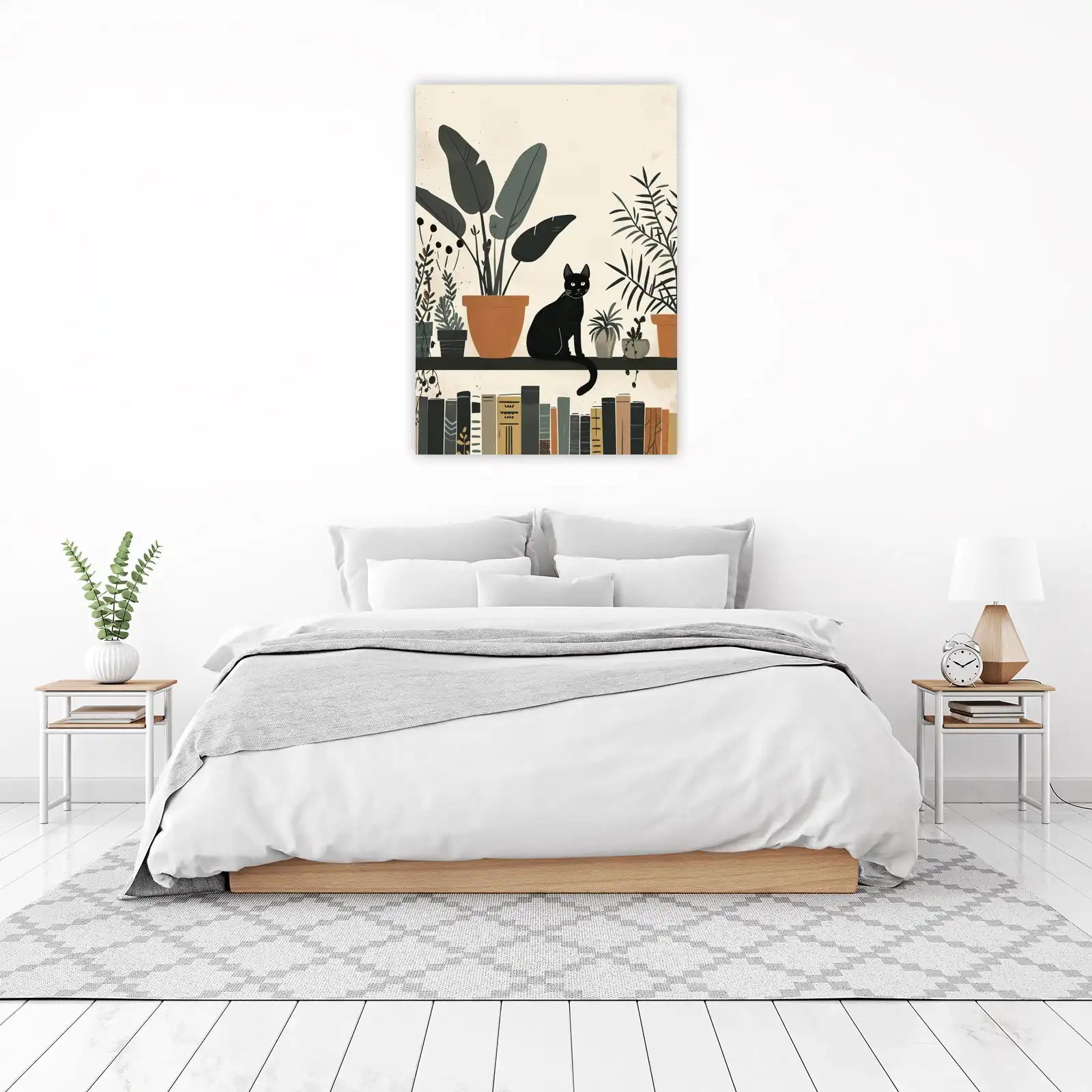 Cozy Black Cat & Plants Wall Art