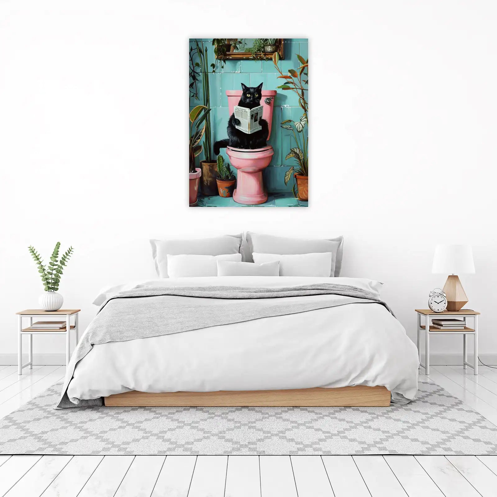 Whimsical Black Cat Reading Newspaper Wall Art
