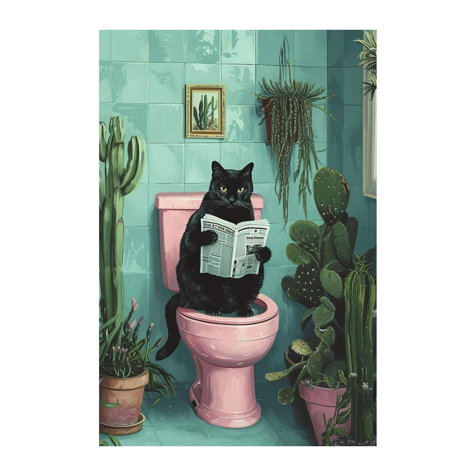 Black Cat Reading Newspaper Wall Art