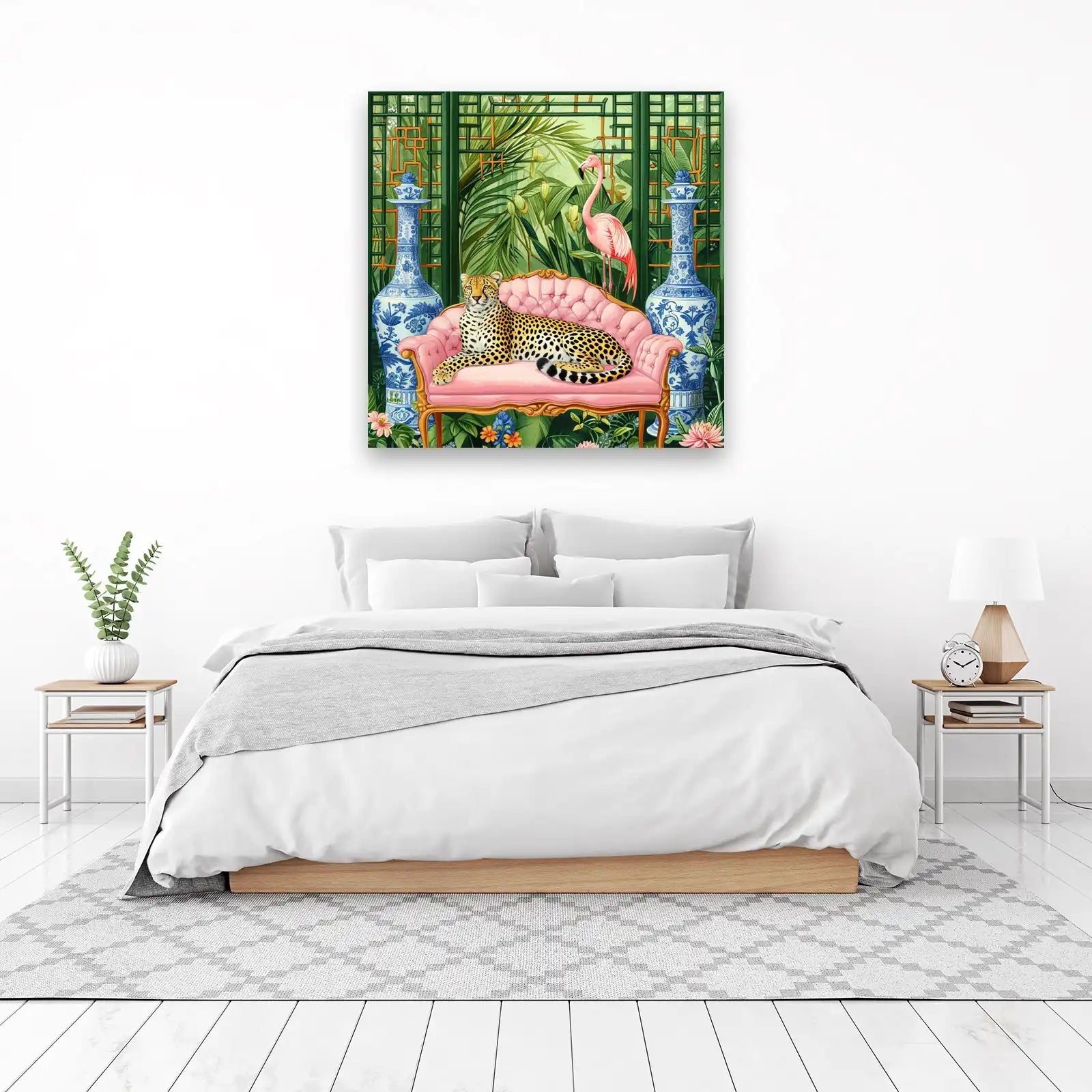 Exotic Leopard & Flamingo Tropical Jungle Wall Art