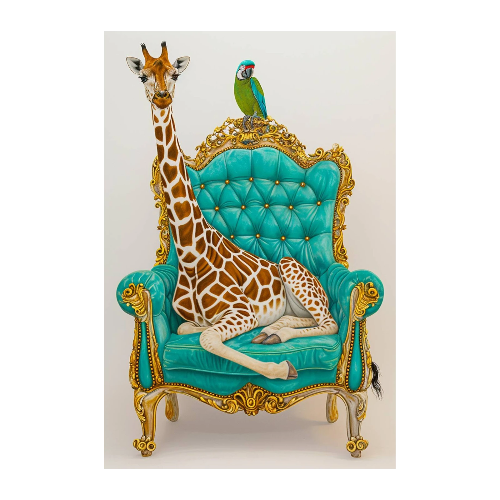Regal Giraffe & Parrot Throne Wall Art