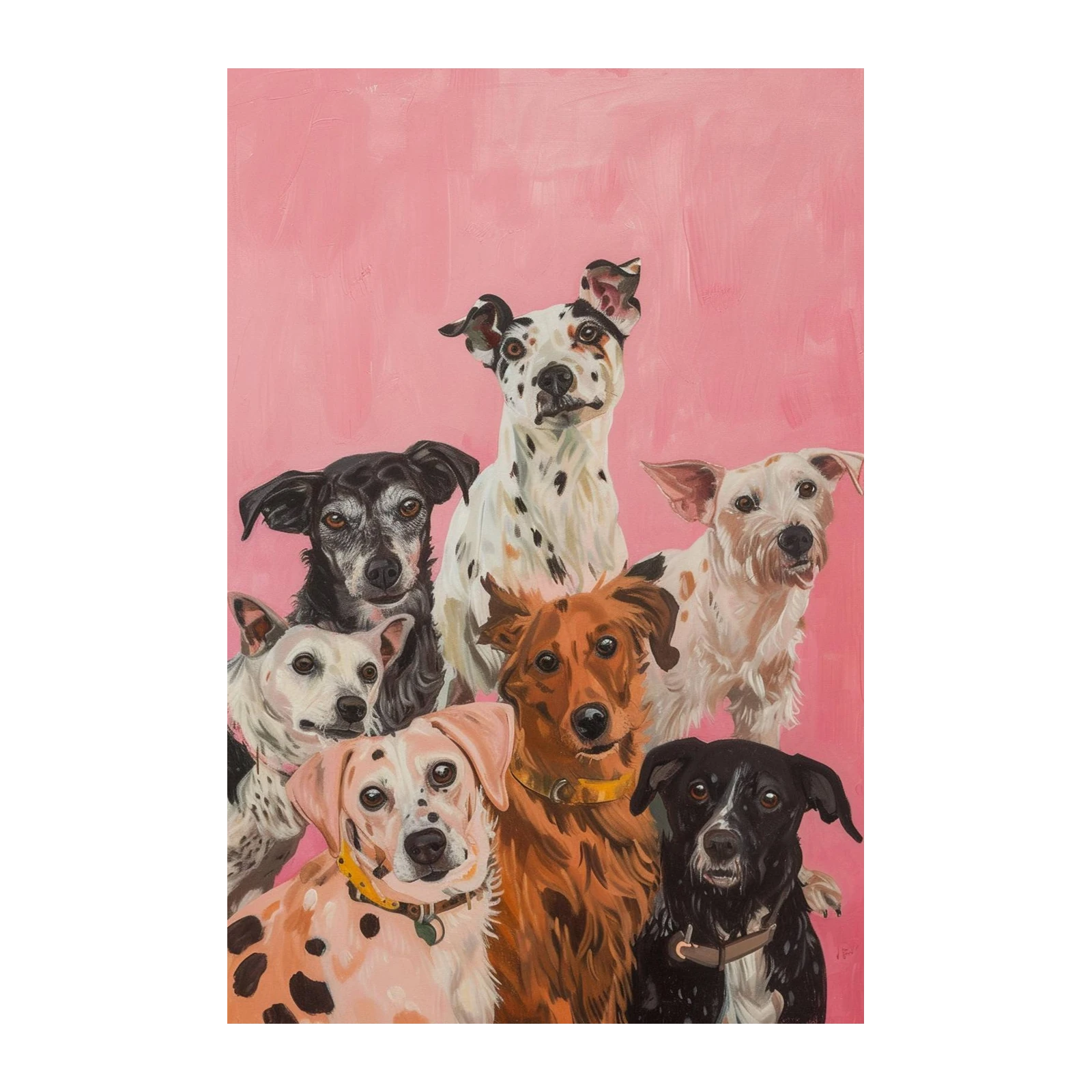 Whimsical Dog Pack Pink Pop Art Wall Art