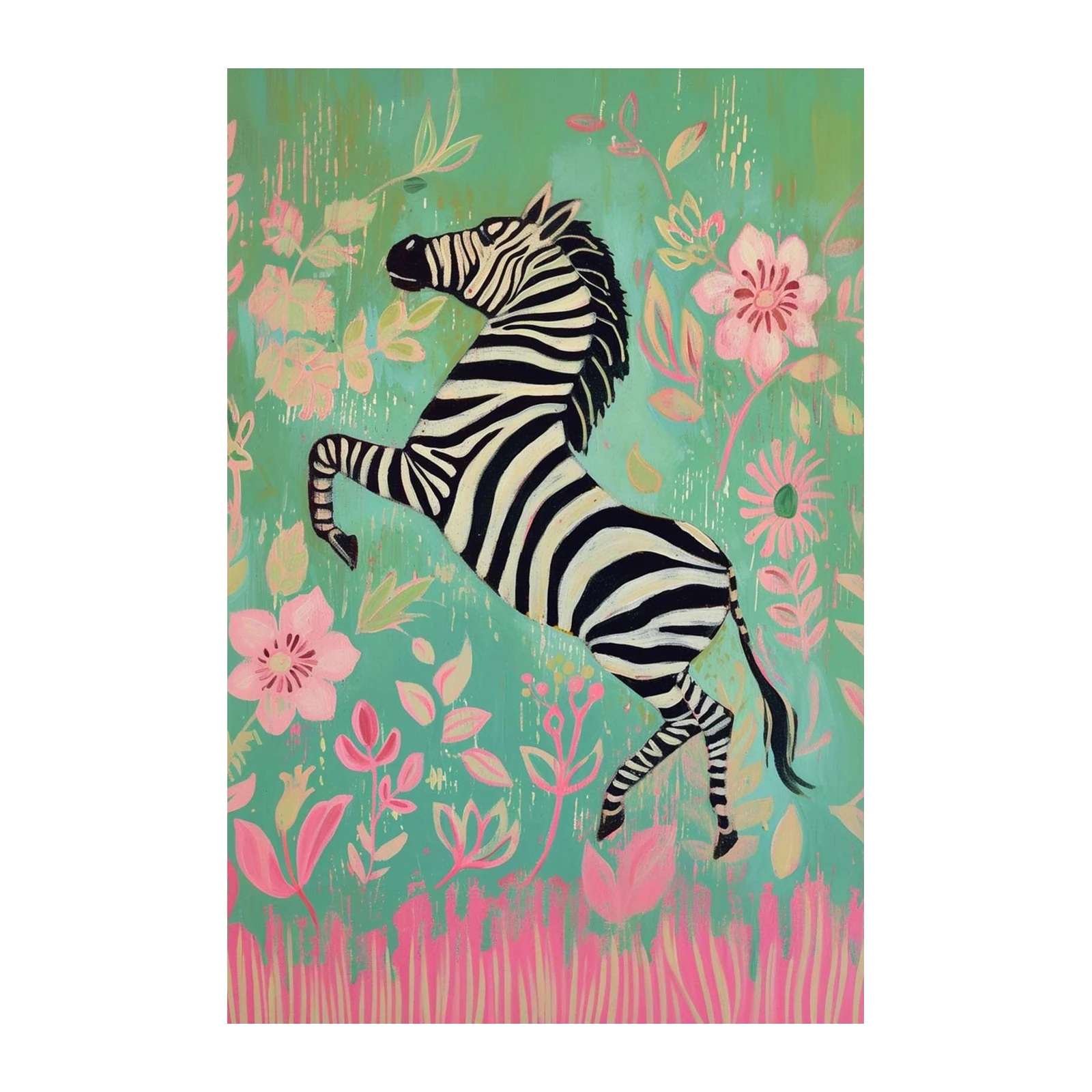 Whimsical Zebra Floral Meadow Wall Art